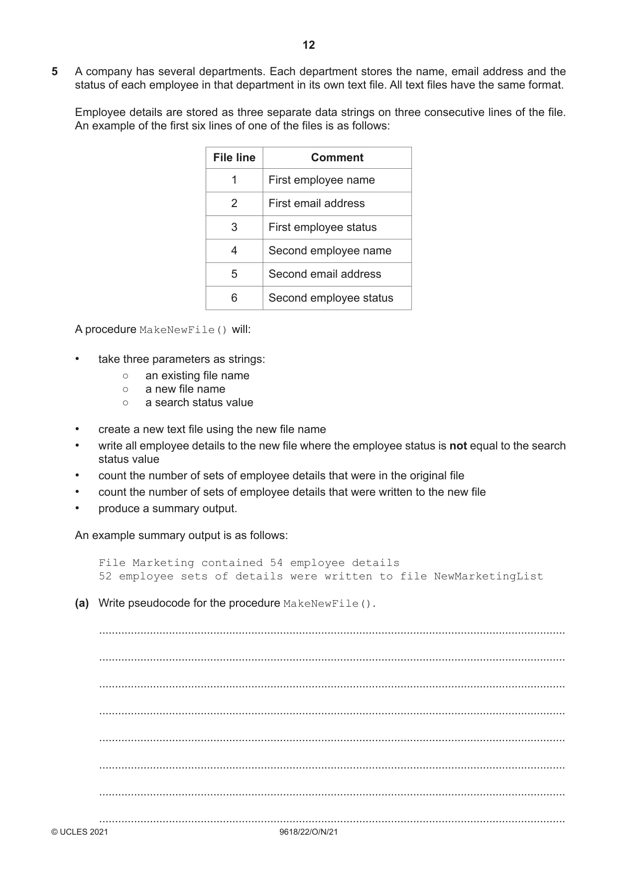 Cambridge A Level Computer Science 9618 2021 Oct/Nov Paper 2 · Variant 2 question paper, page 12 of 20