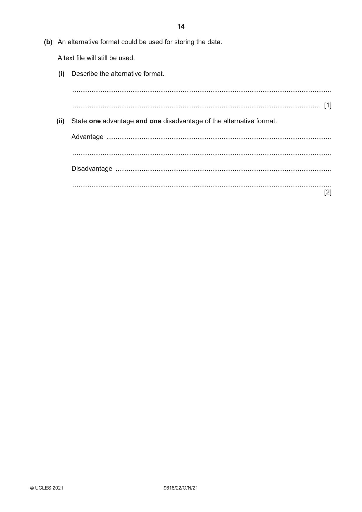 Cambridge A Level Computer Science 9618 2021 Oct/Nov Paper 2 · Variant 2 question paper, page 14 of 20