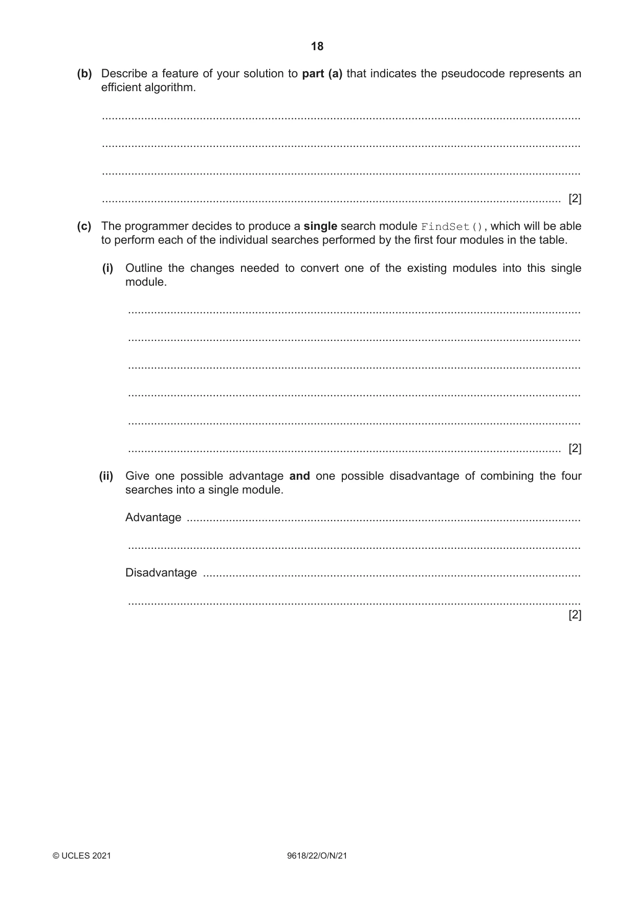 Cambridge A Level Computer Science 9618 2021 Oct/Nov Paper 2 · Variant 2 question paper, page 18 of 20