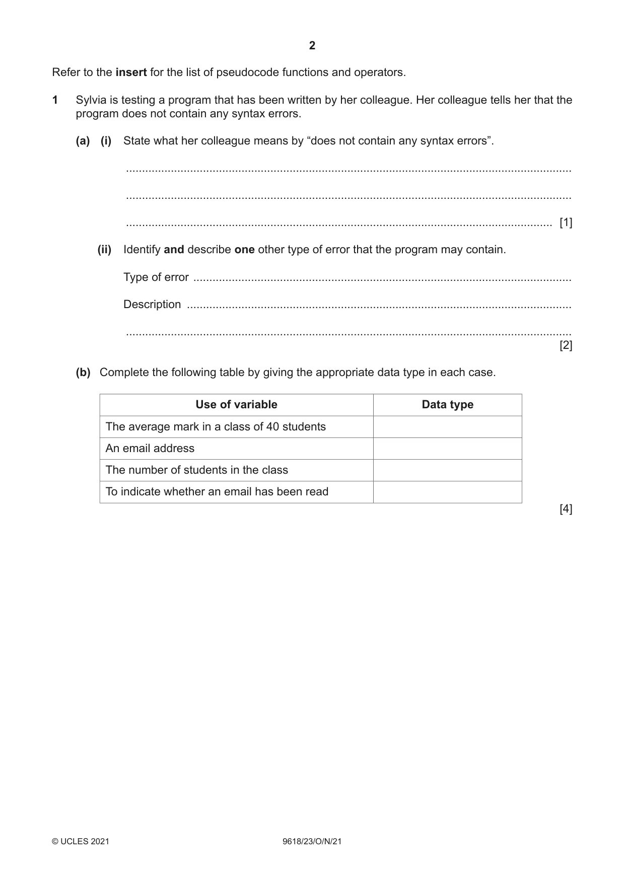 Cambridge A Level Computer Science 9618 2021 Oct/Nov Paper 2 · Variant 3 question paper, page 2 of 20