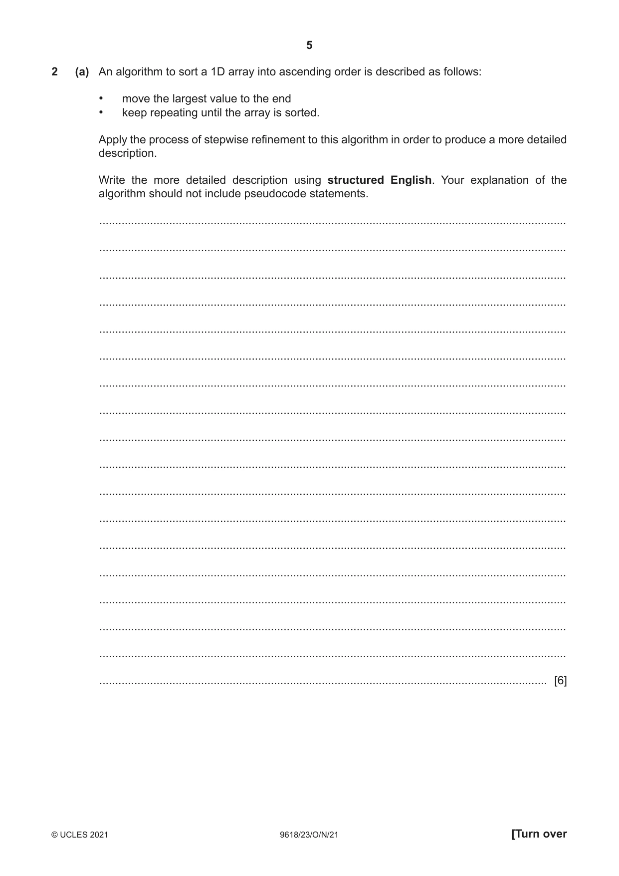 Cambridge A Level Computer Science 9618 2021 Oct/Nov Paper 2 · Variant 3 question paper, page 5 of 20