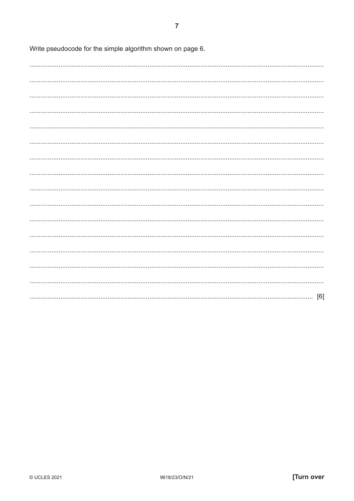 Cambridge A Level Computer Science 9618 2021 Oct/Nov Paper 2 · Variant 3 question paper, page 7 of 20