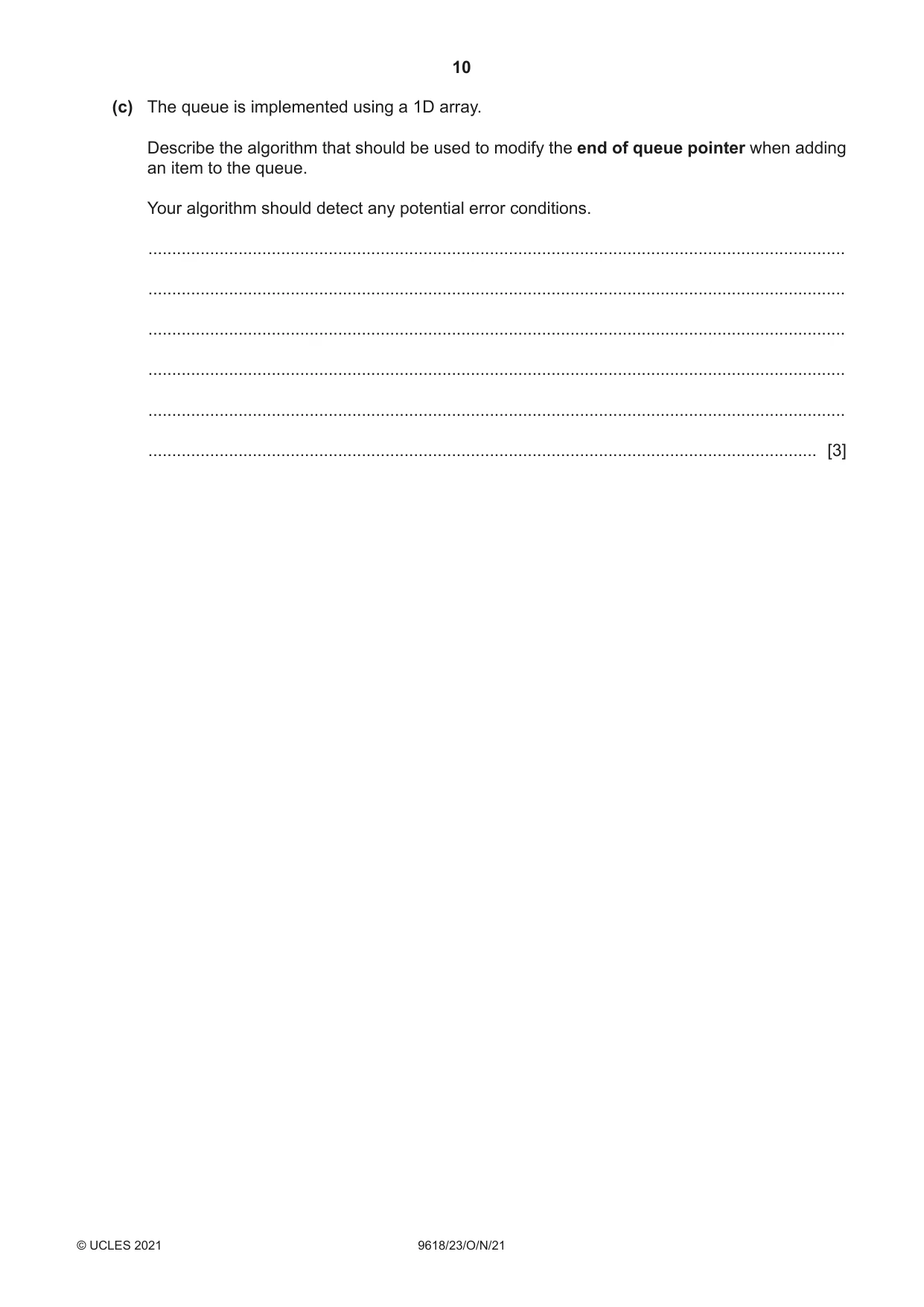 Cambridge A Level Computer Science 9618 2021 Oct/Nov Paper 2 · Variant 3 question paper, page 10 of 20