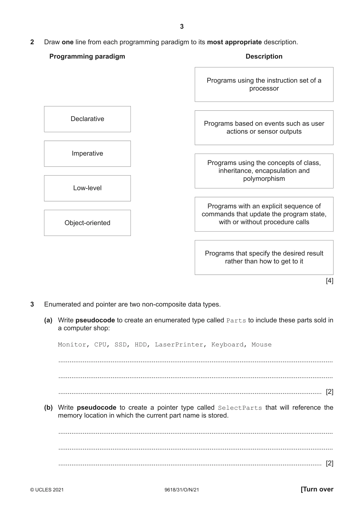 Cambridge A Level Computer Science 9618 2021 Oct/Nov Paper 3 · Variant 1 question paper, page 3 of 16