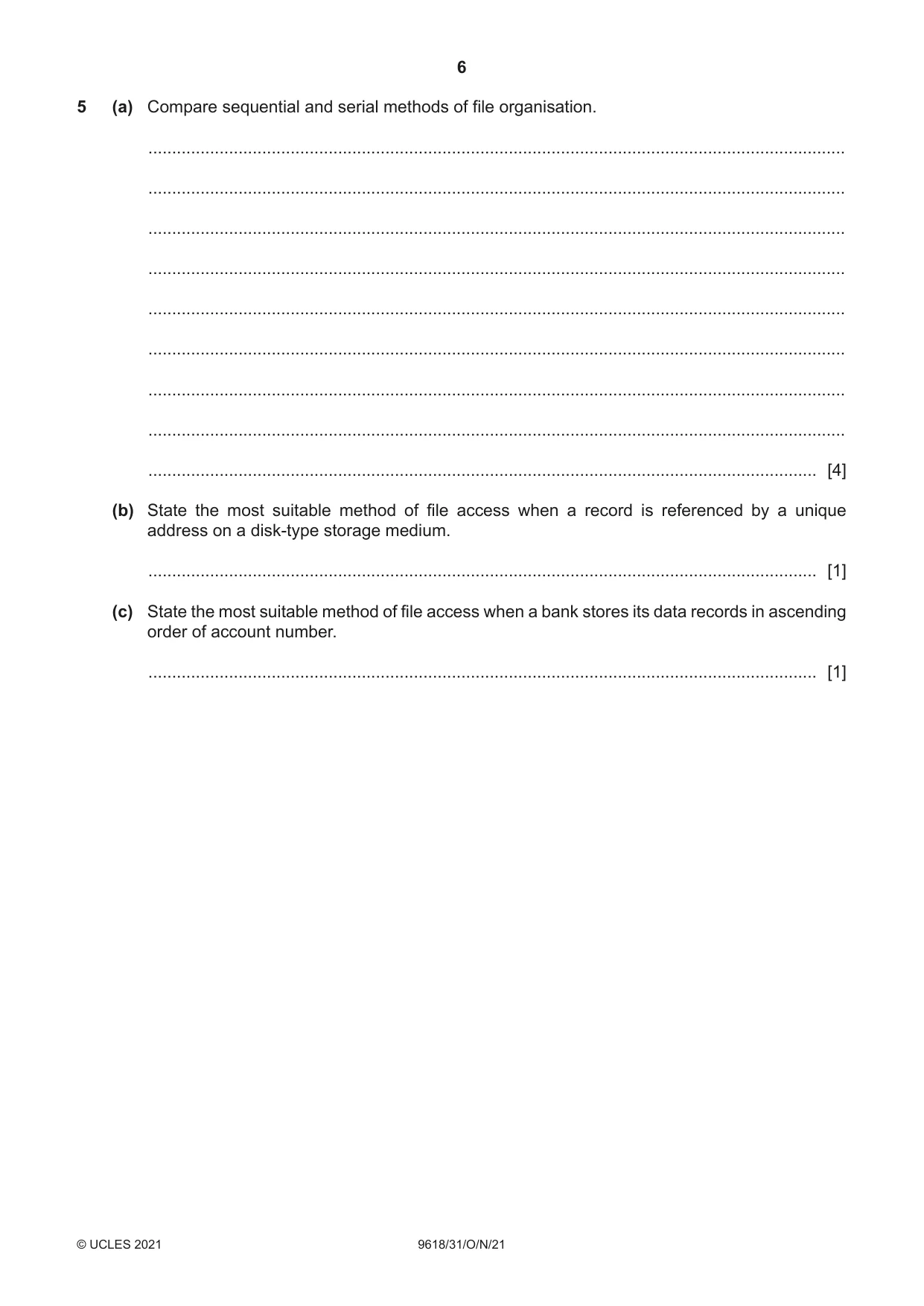 Cambridge A Level Computer Science 9618 2021 Oct/Nov Paper 3 · Variant 1 question paper, page 6 of 16