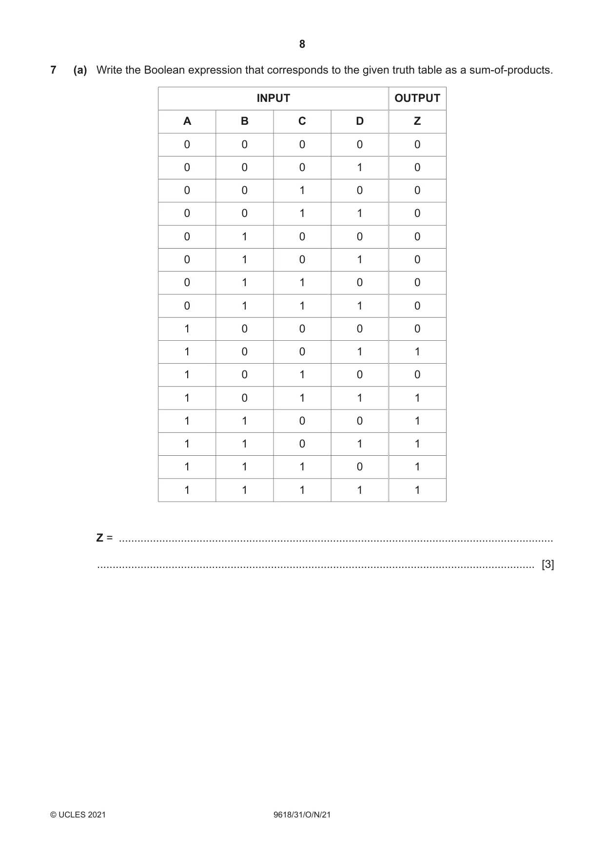 Cambridge A Level Computer Science 9618 2021 Oct/Nov Paper 3 · Variant 1 question paper, page 8 of 16