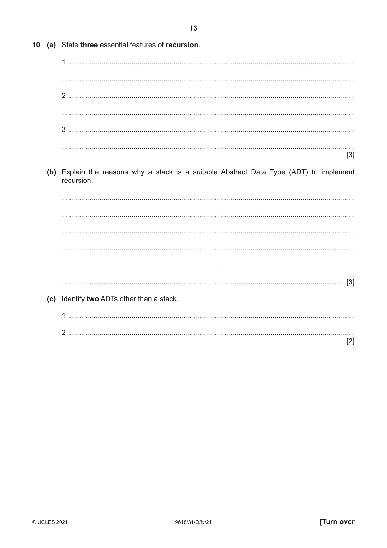 Cambridge A Level Computer Science 9618 2021 Oct/Nov Paper 3 · Variant 1 question paper, page 13 of 16