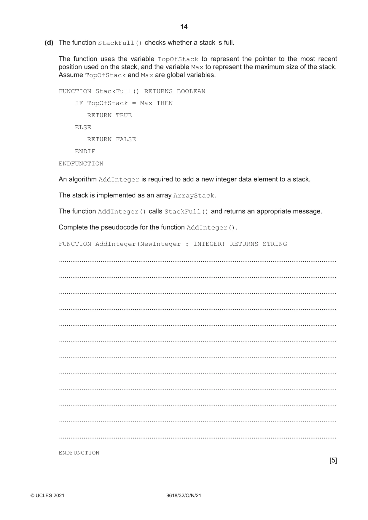 Cambridge A Level Computer Science 9618 2021 Oct/Nov Paper 3 · Variant 2 question paper, page 14 of 16