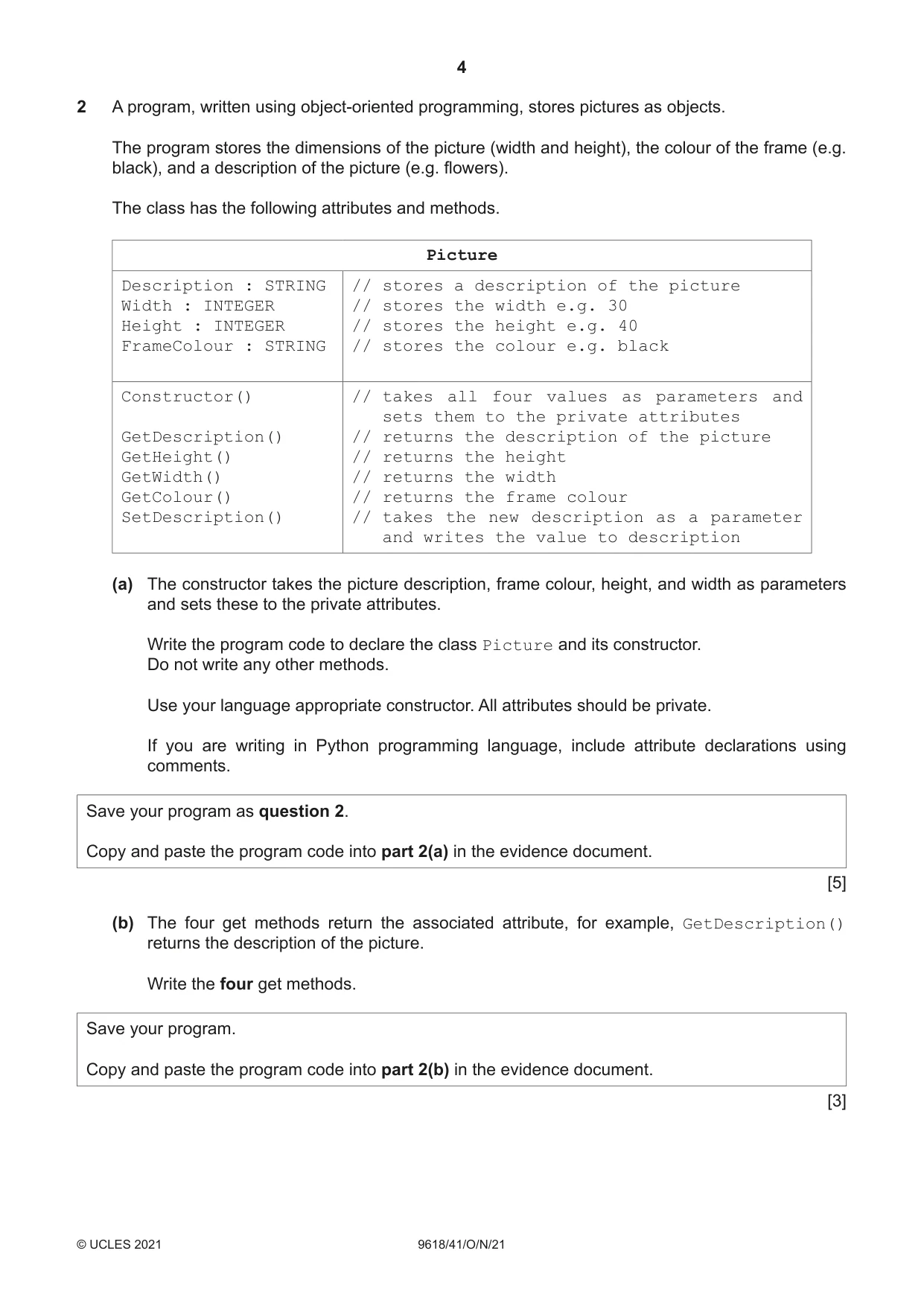 Cambridge A Level Computer Science 9618 2021 Oct/Nov Paper 4 · Variant 1 question paper, page 4 of 12