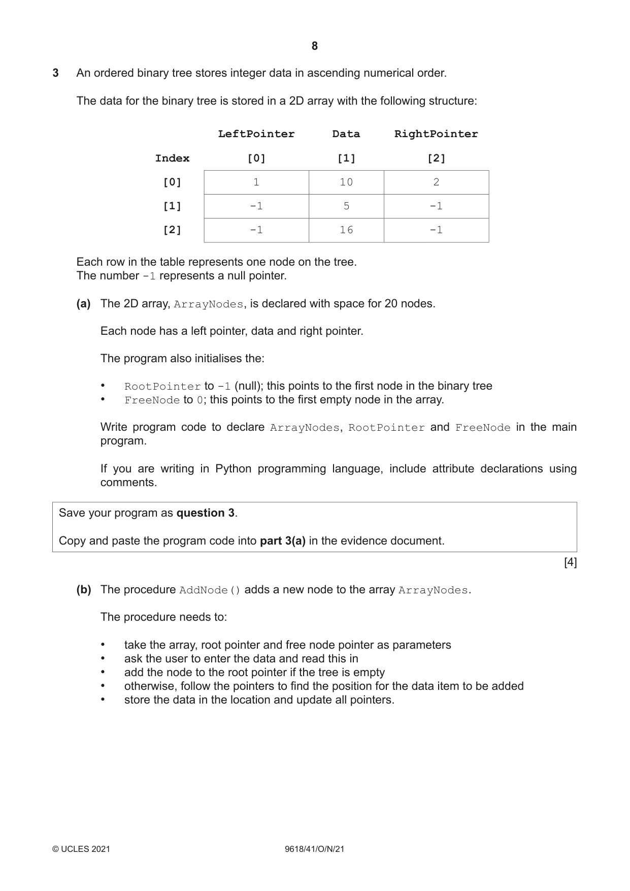 Cambridge A Level Computer Science 9618 2021 Oct/Nov Paper 4 · Variant 1 question paper, page 8 of 12