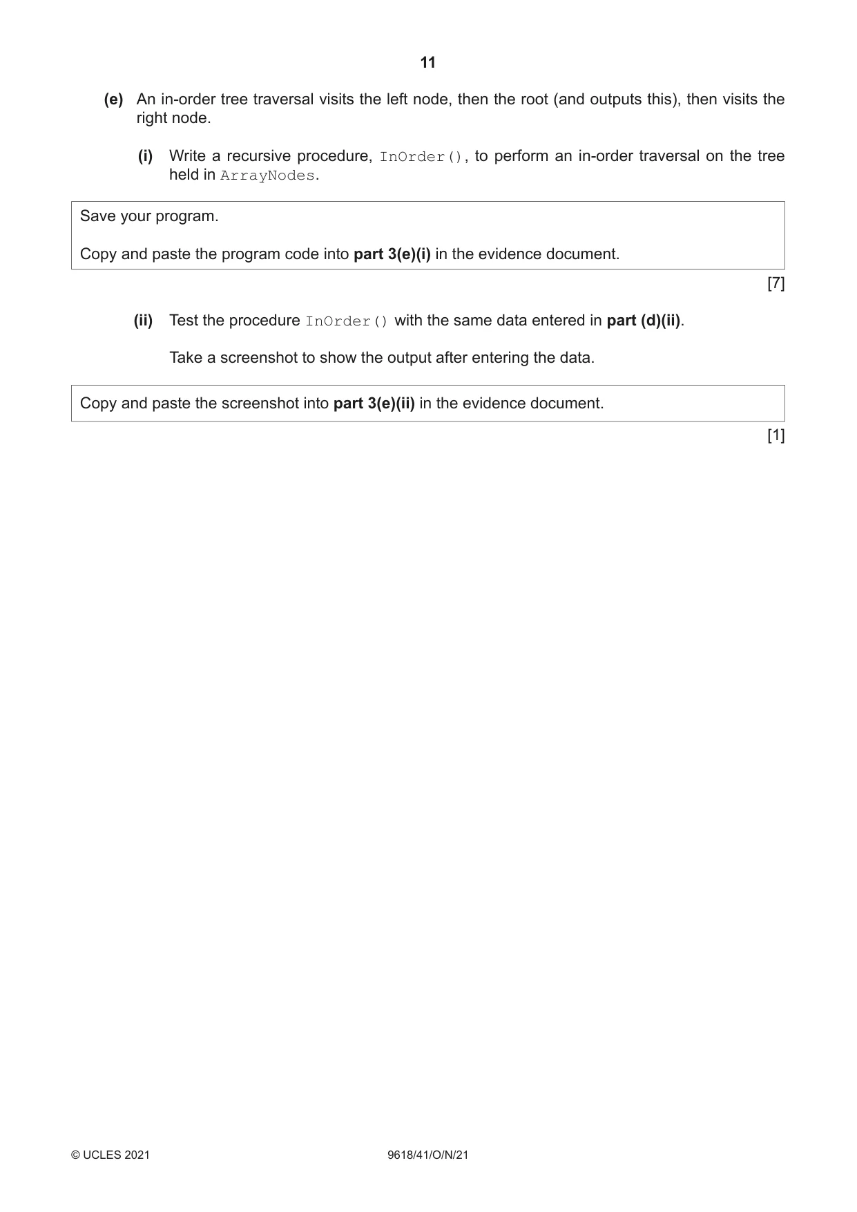 Cambridge A Level Computer Science 9618 2021 Oct/Nov Paper 4 · Variant 1 question paper, page 11 of 12