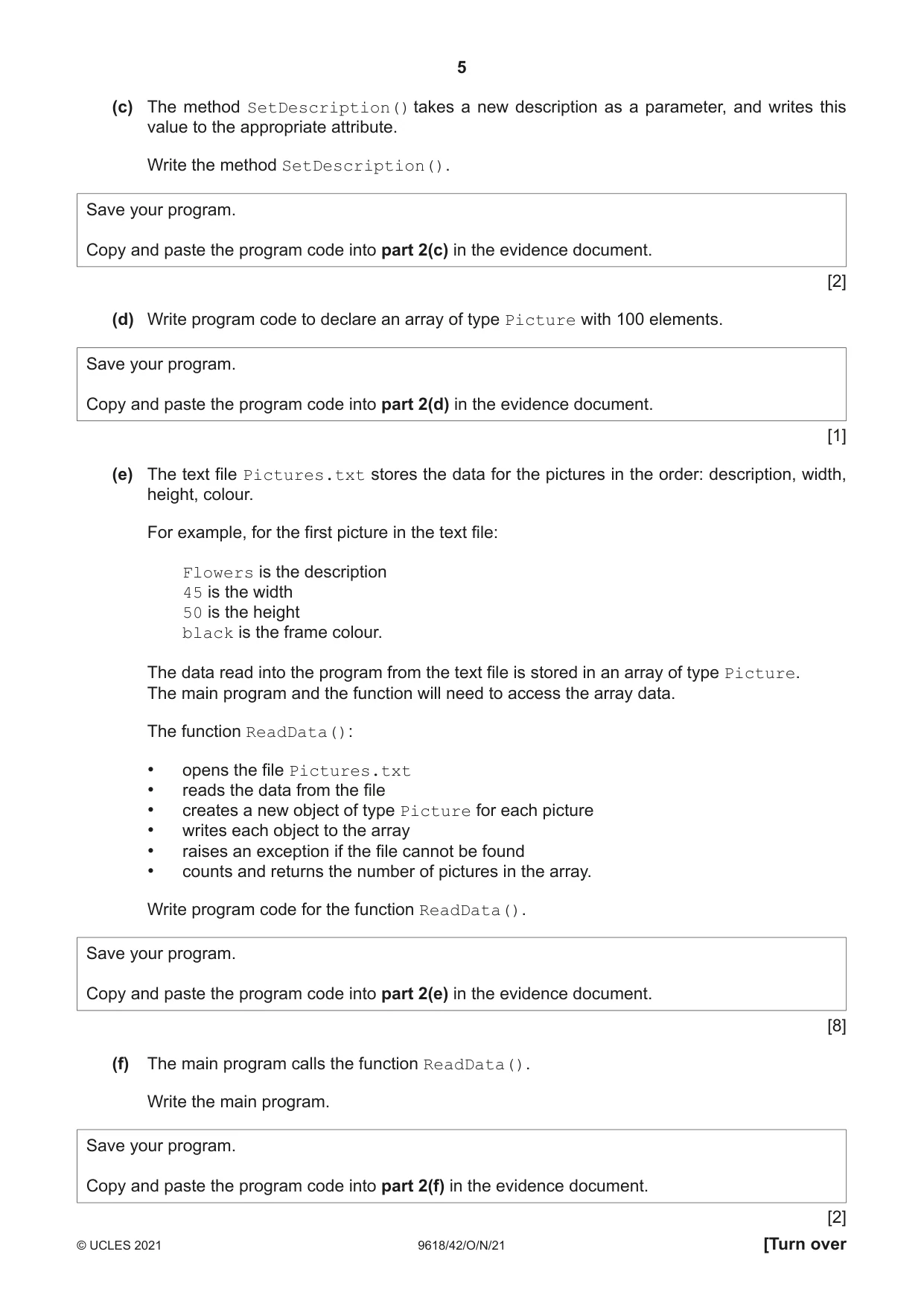 Cambridge A Level Computer Science 9618 2021 Oct/Nov Paper 4 · Variant 2 question paper, page 5 of 12