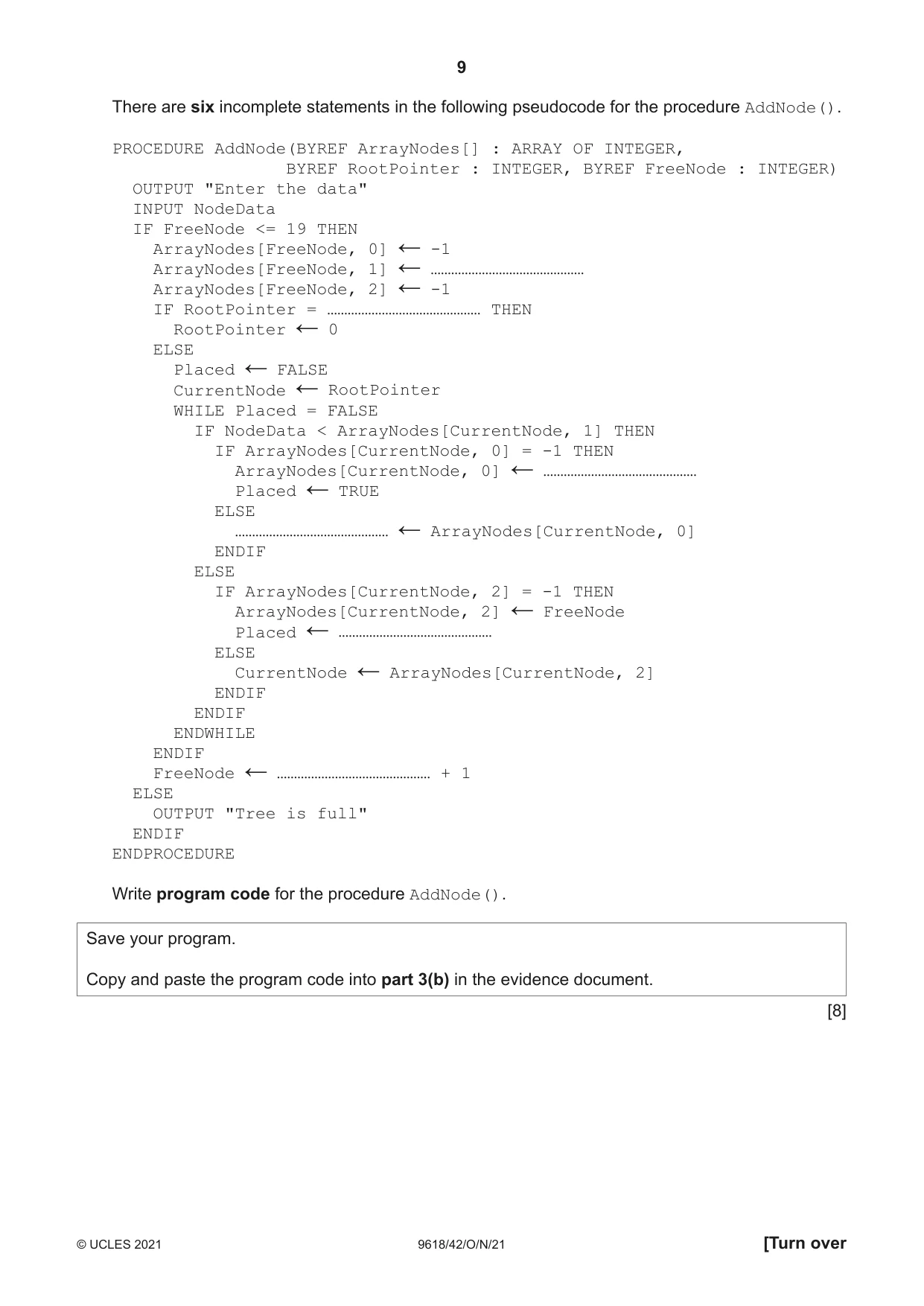 Cambridge A Level Computer Science 9618 2021 Oct/Nov Paper 4 · Variant 2 question paper, page 9 of 12