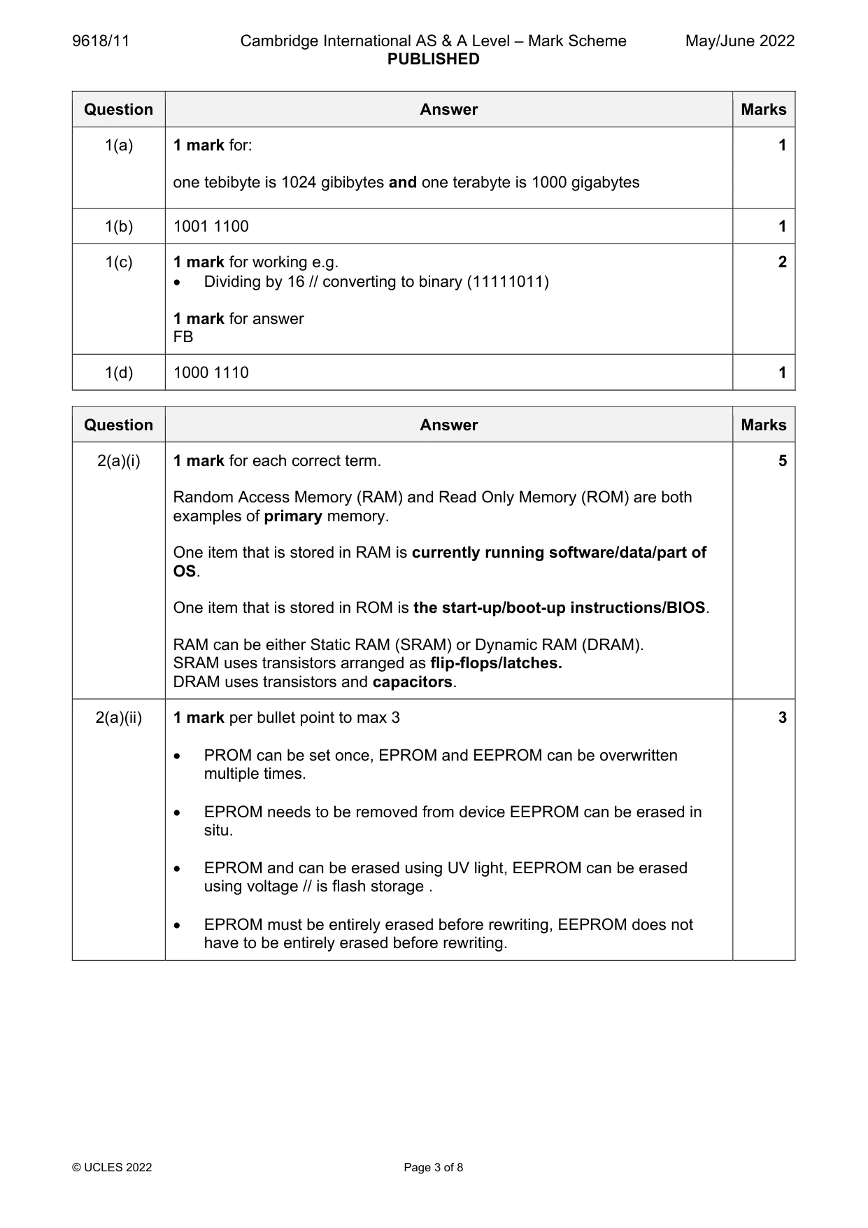 Mark scheme, page 3 of 8