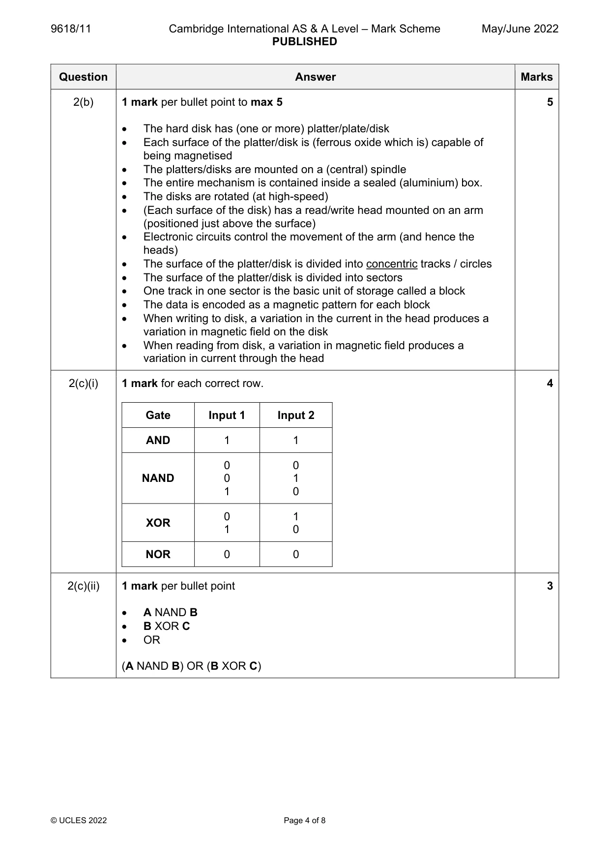 Mark scheme, page 4 of 8