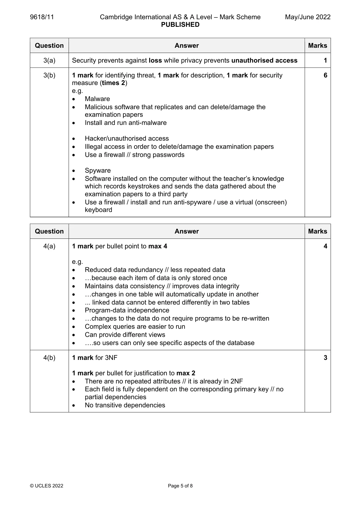 Mark scheme, page 5 of 8