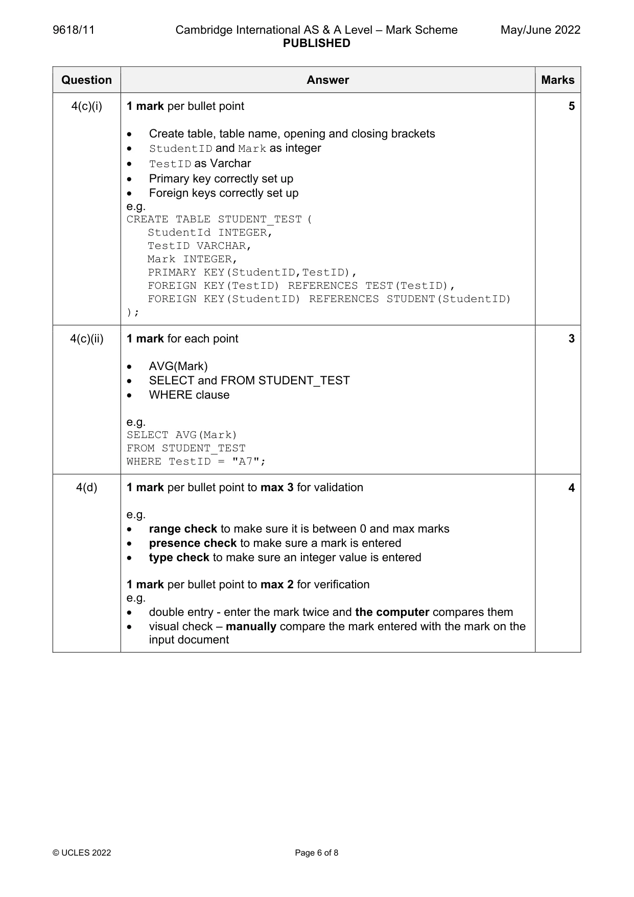 Mark scheme, page 6 of 8