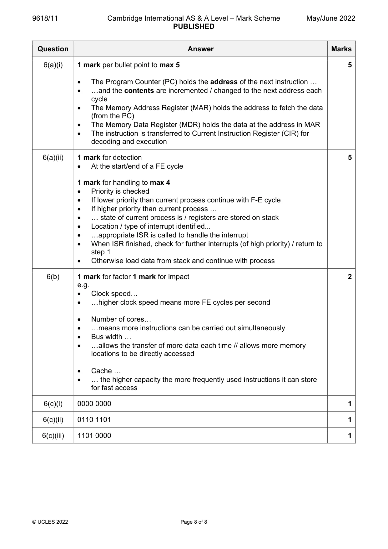 Mark scheme, page 8 of 8