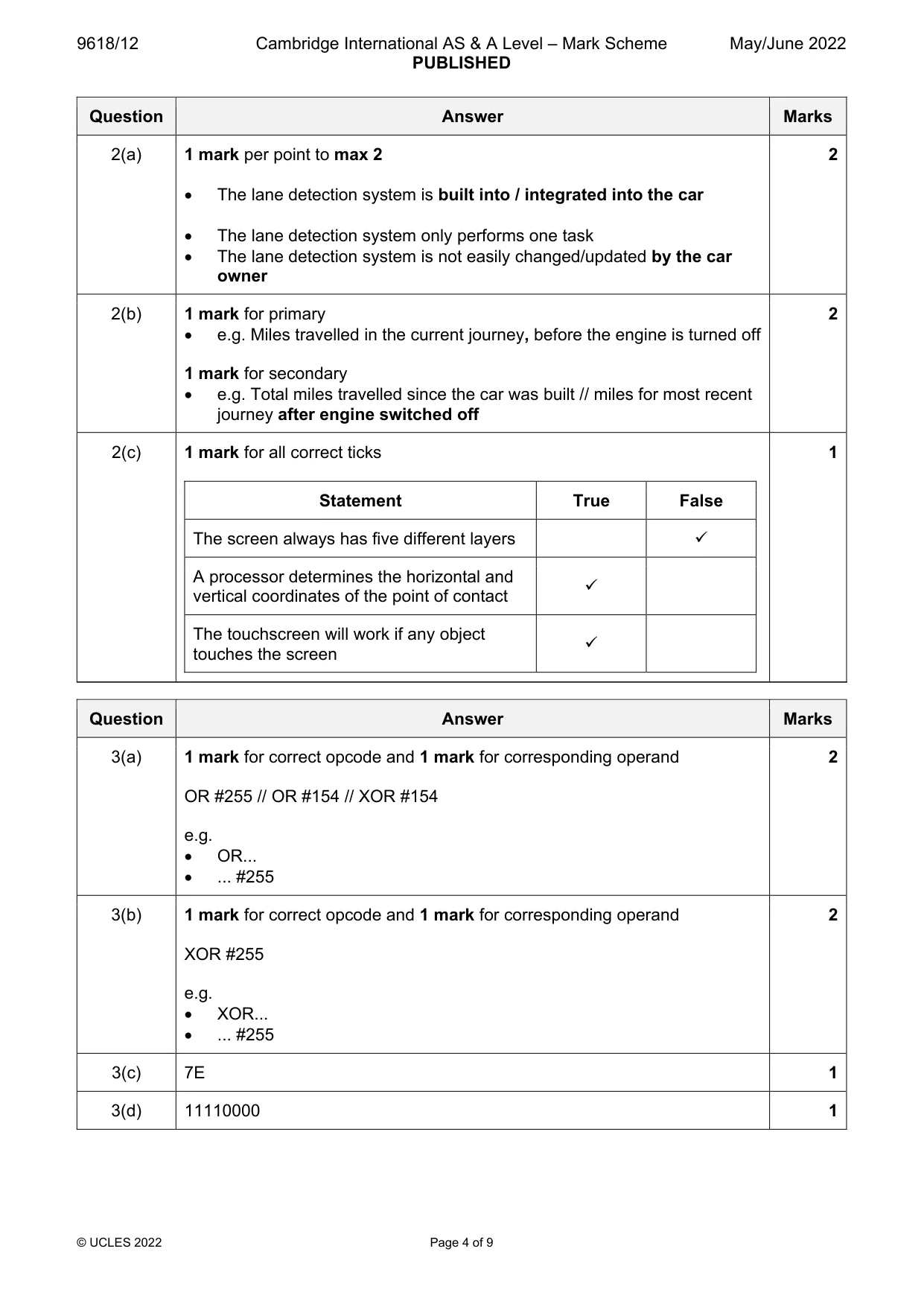 Mark scheme, page 4 of 9