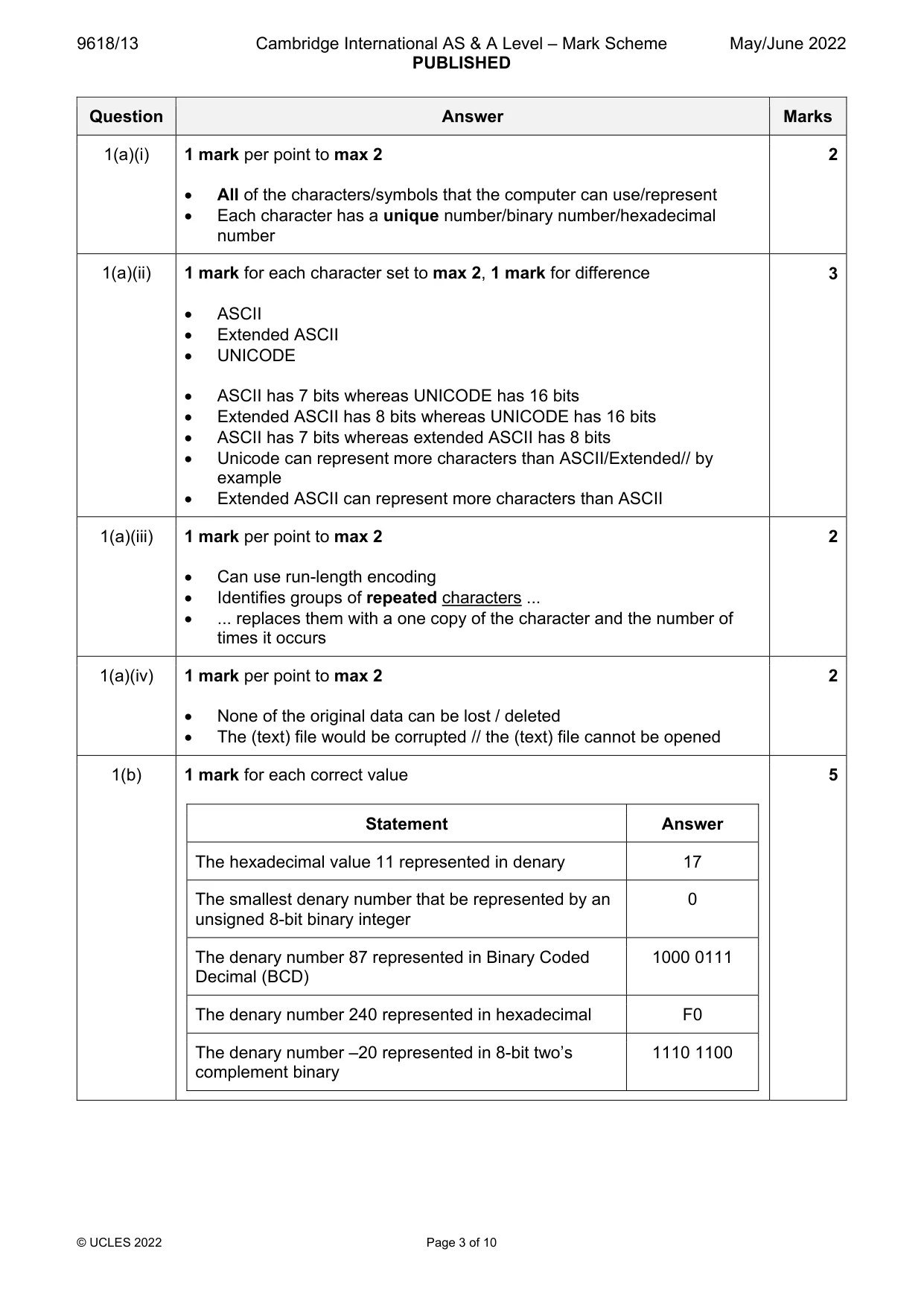 Mark scheme, page 3 of 10