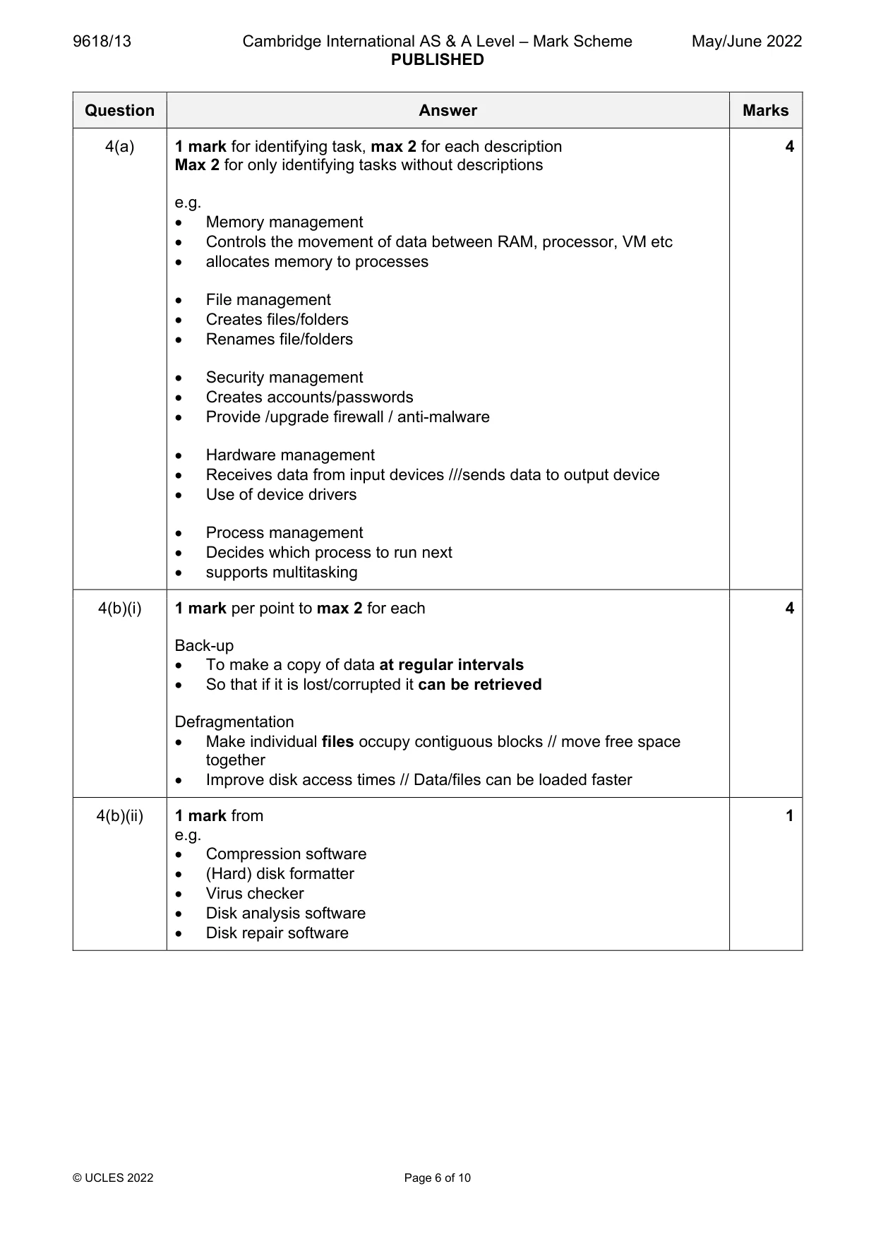 Mark scheme, page 6 of 10