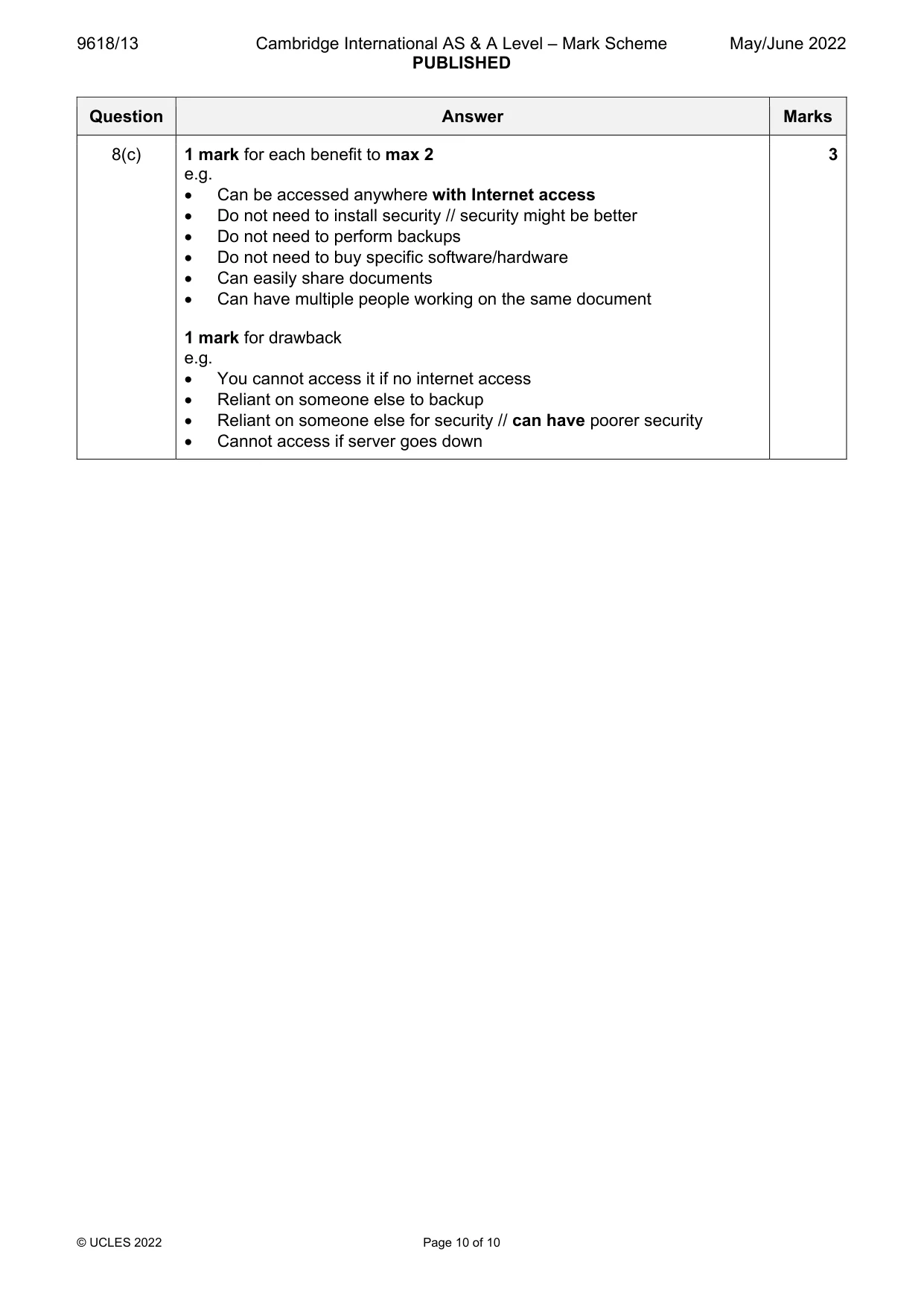 Mark scheme, page 10 of 10