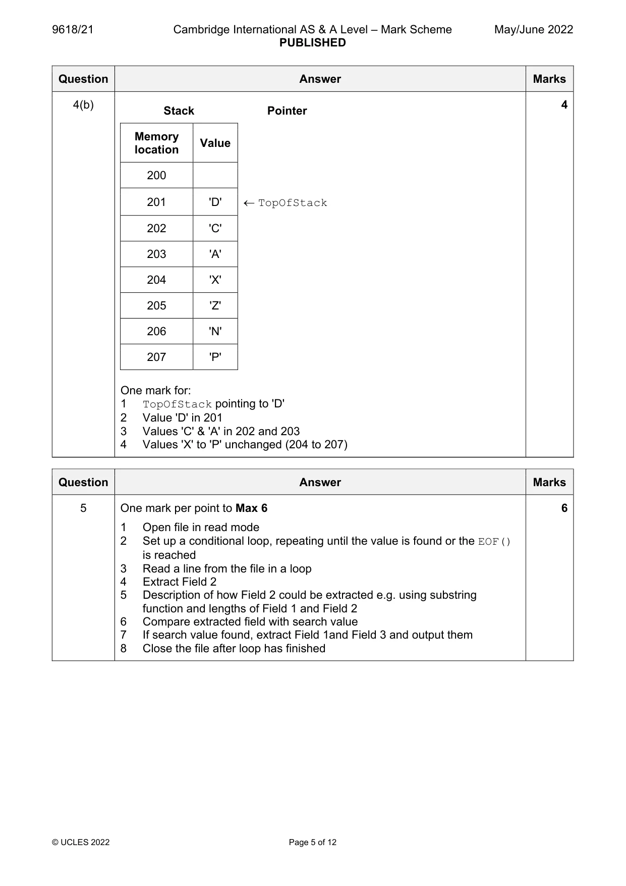 Mark scheme, page 5 of 12