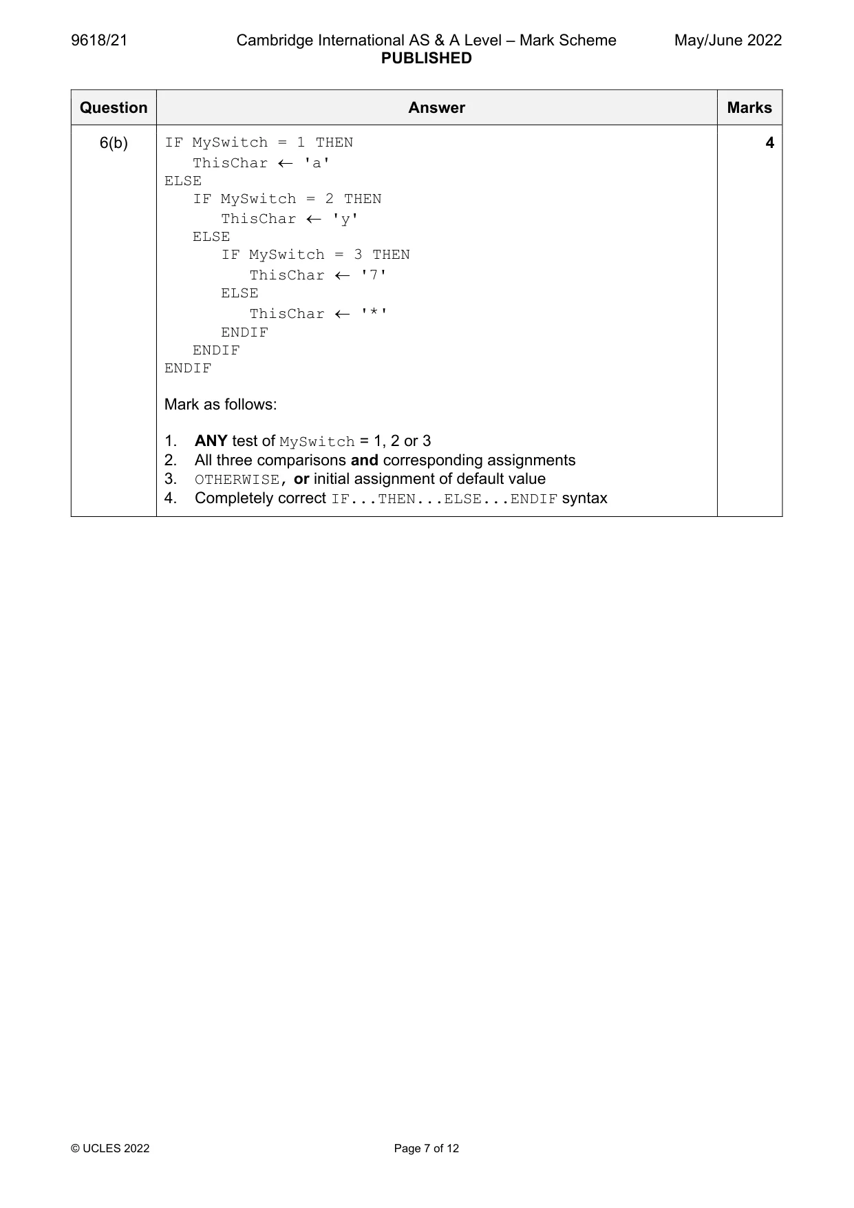 Mark scheme, page 7 of 12
