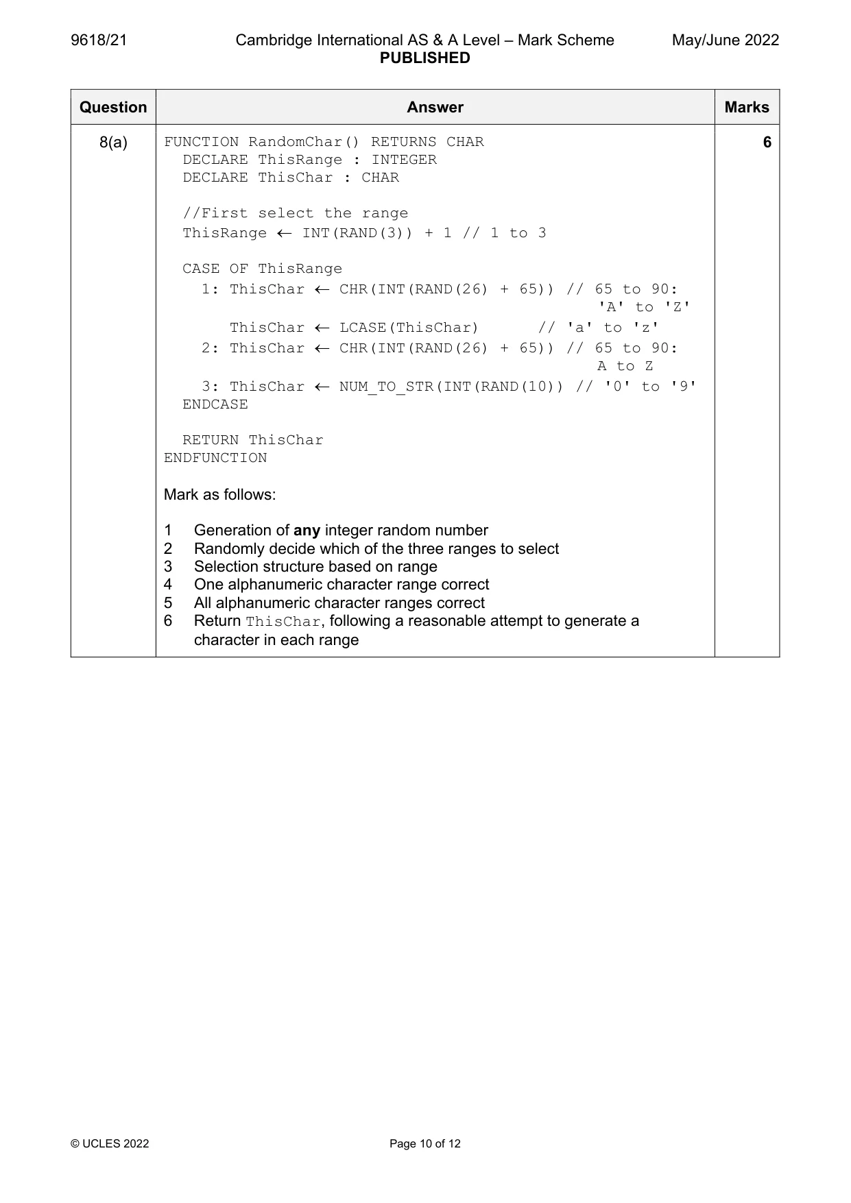 Mark scheme, page 10 of 12