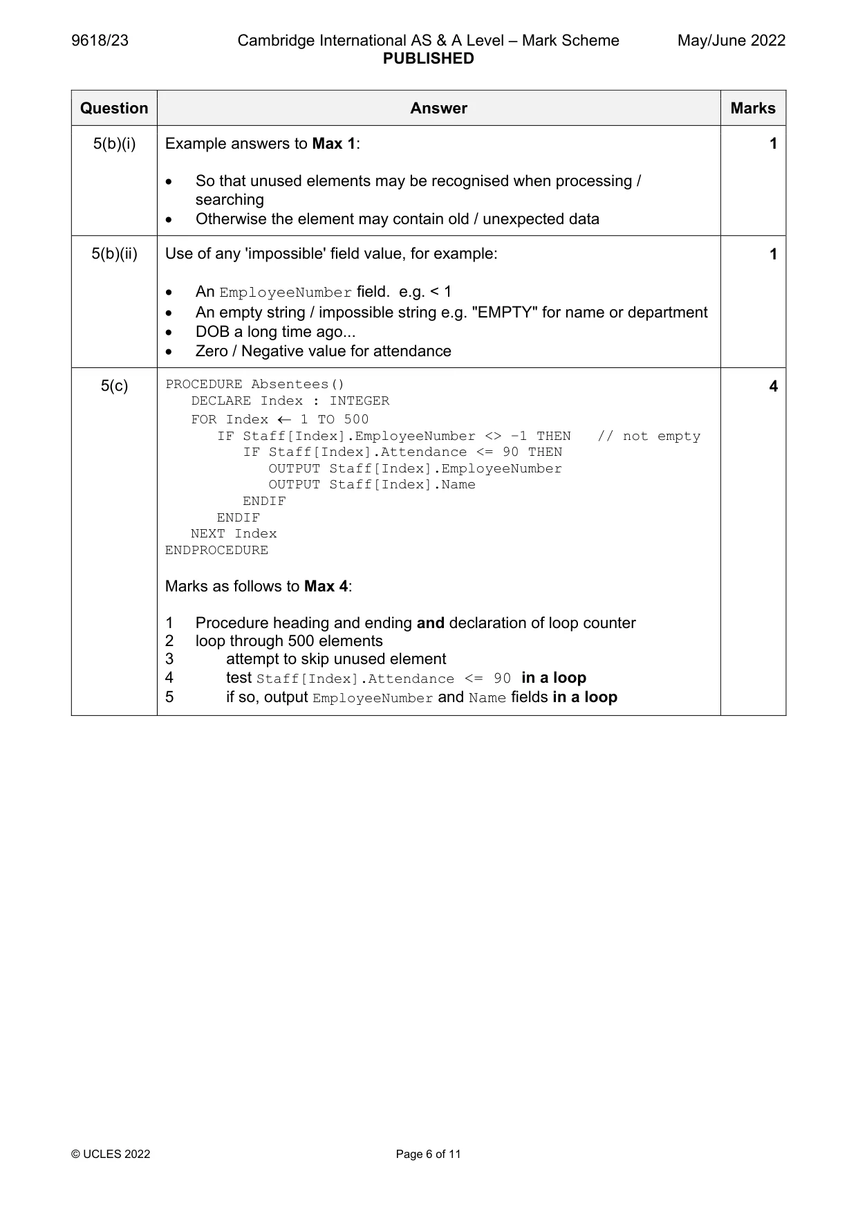 Mark scheme, page 6 of 11
