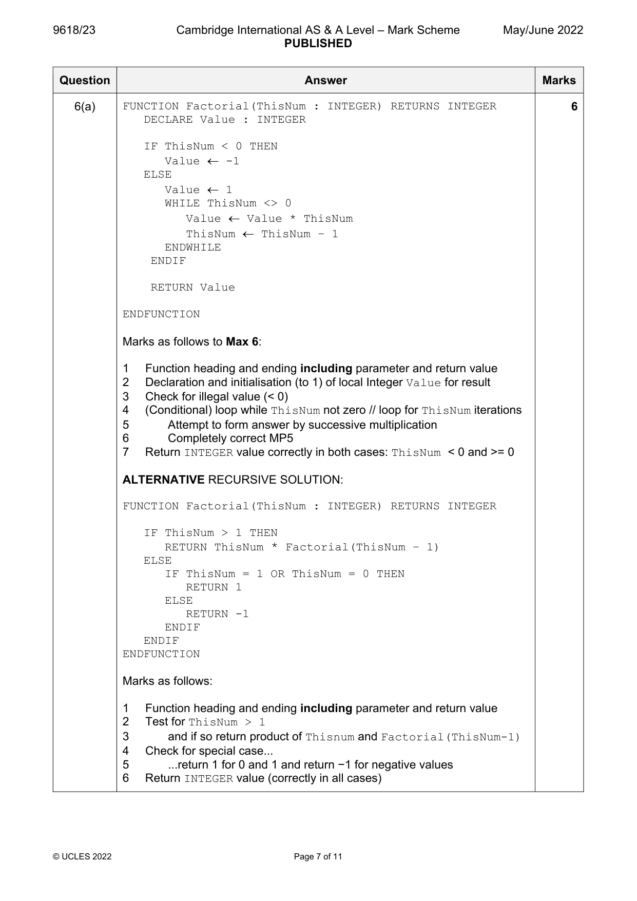 Mark scheme, page 7 of 11