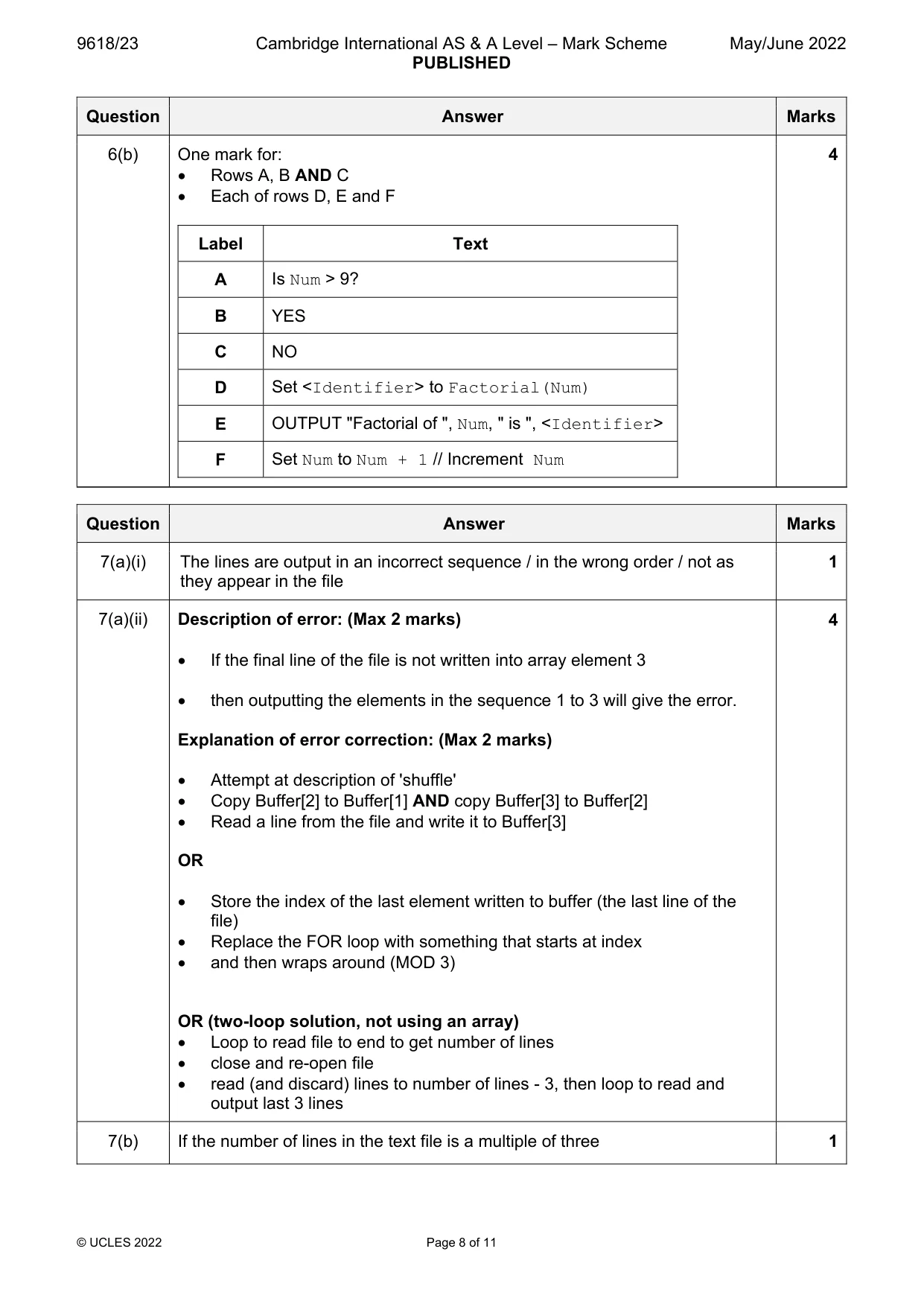 Mark scheme, page 8 of 11
