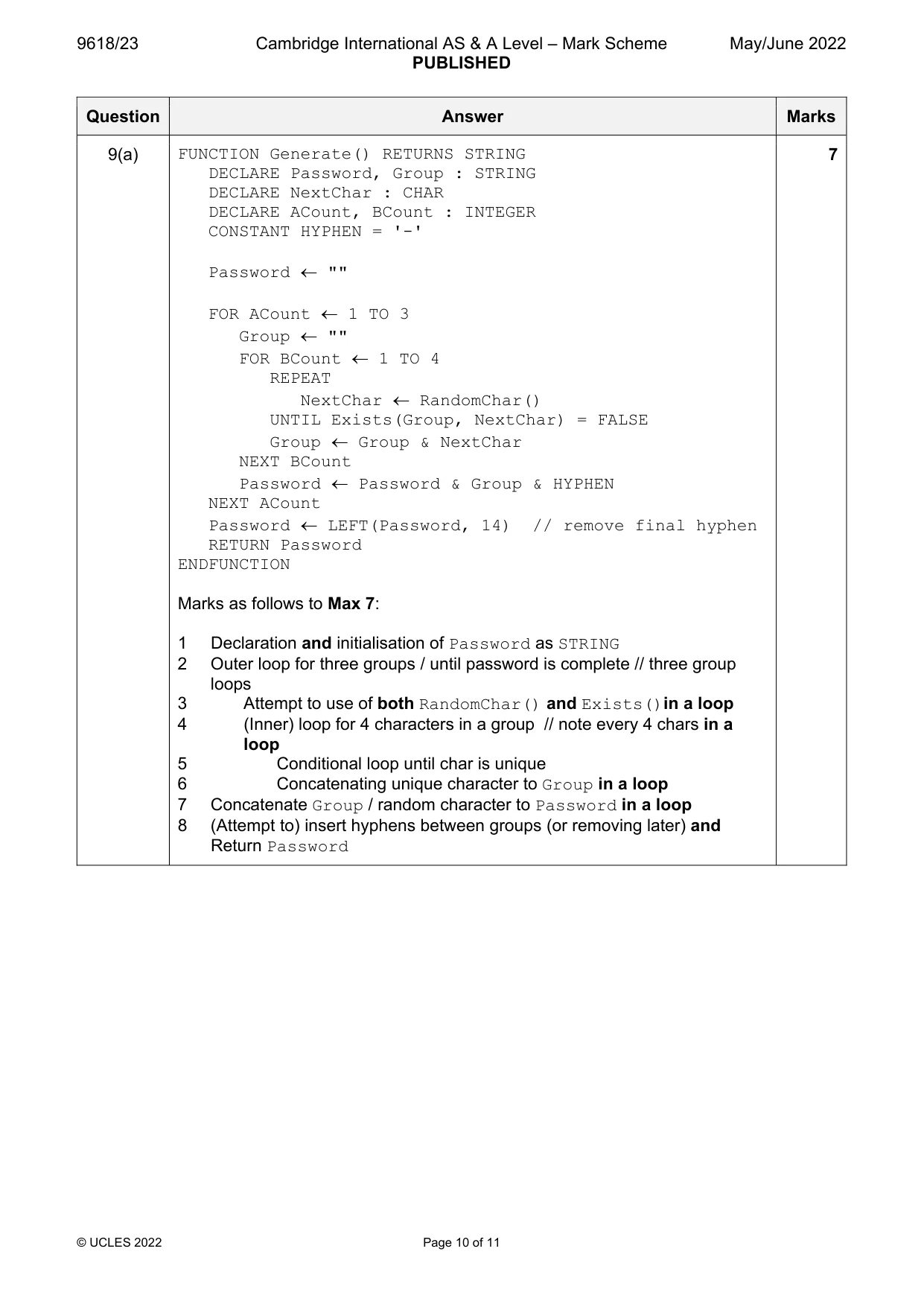 Mark scheme, page 10 of 11