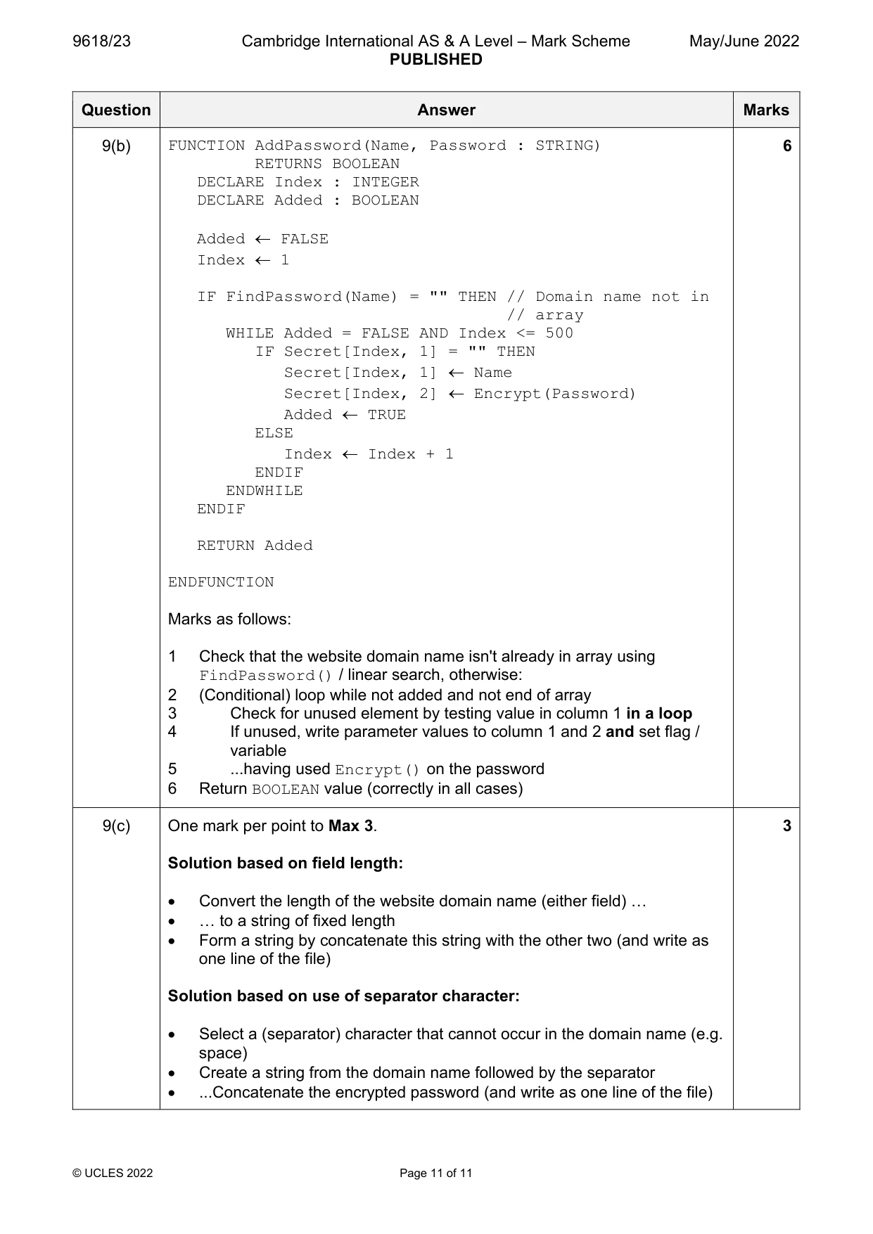 Mark scheme, page 11 of 11