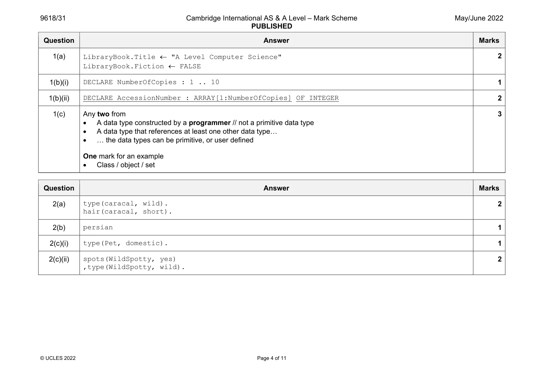Mark scheme, page 4 of 11