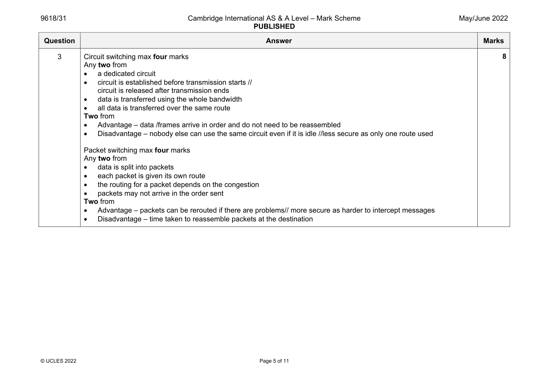 Mark scheme, page 5 of 11