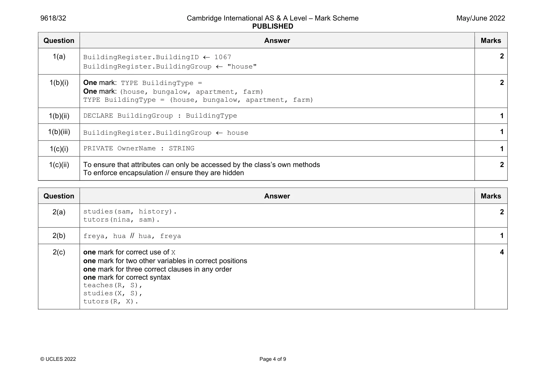 Mark scheme, page 4 of 9