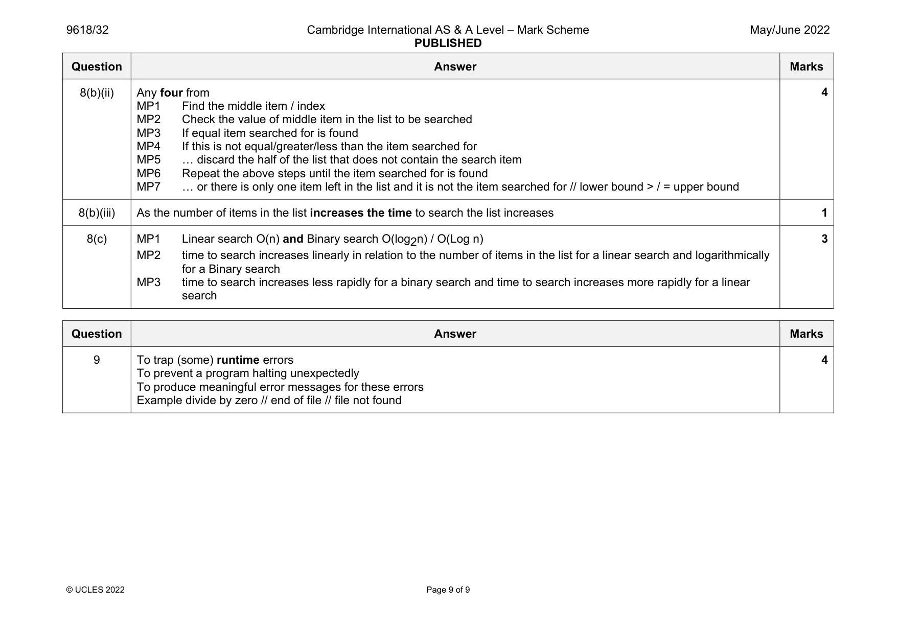 Mark scheme, page 9 of 9