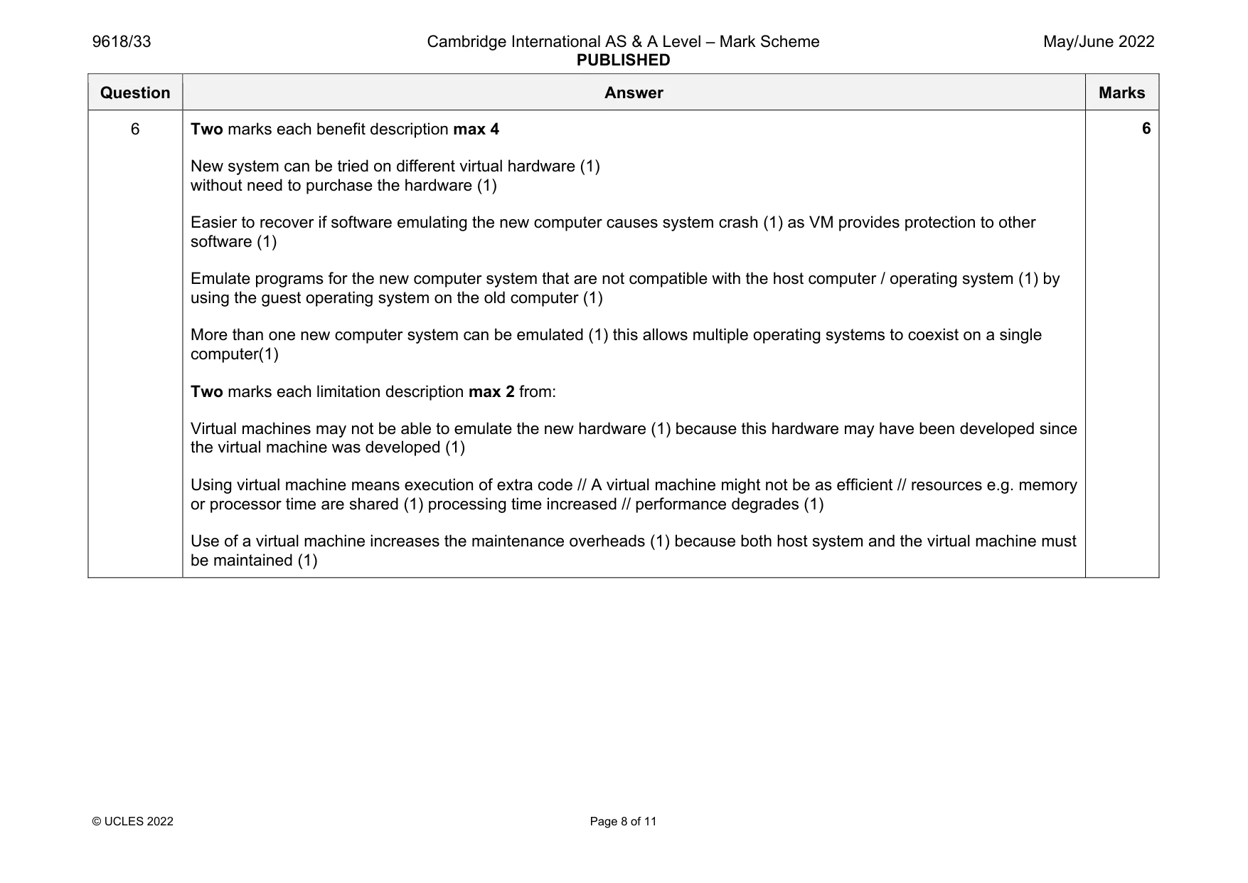 Mark scheme, page 8 of 11