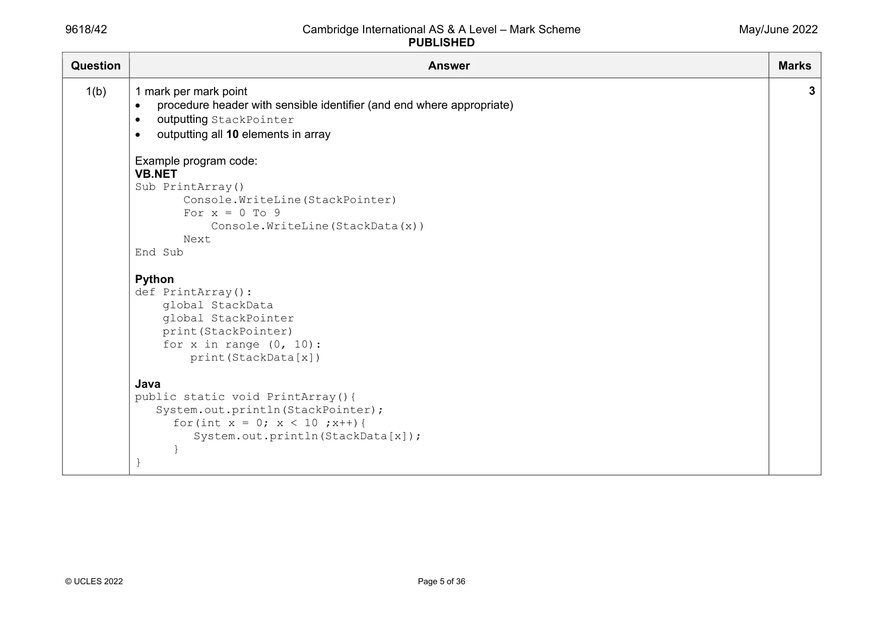 Mark scheme, page 5 of 36