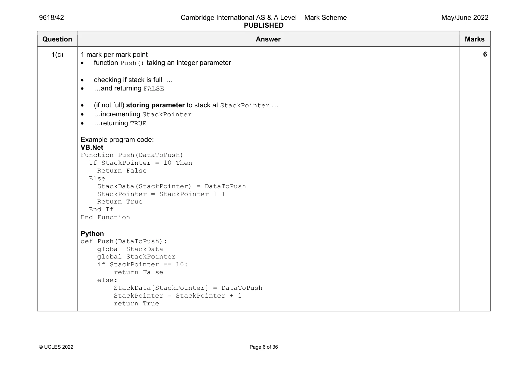 Mark scheme, page 6 of 36