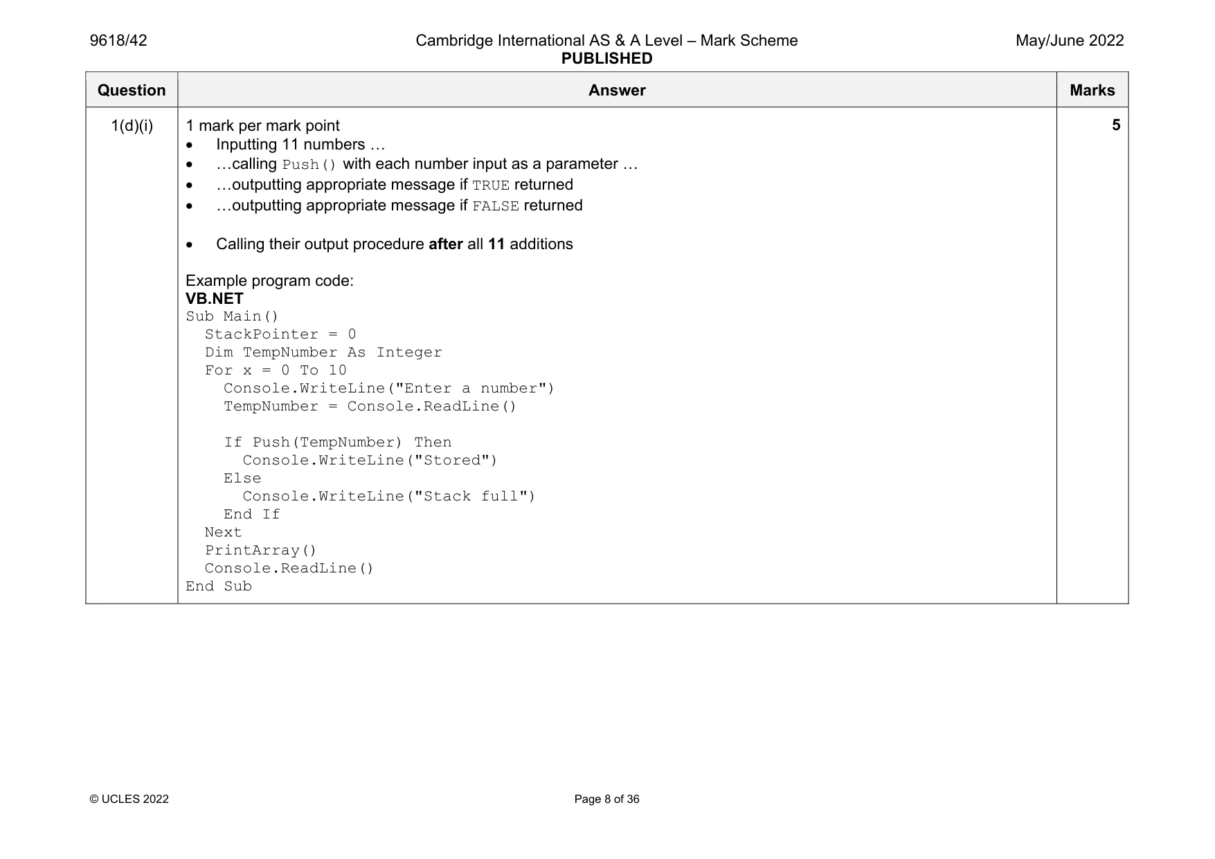 Mark scheme, page 8 of 36