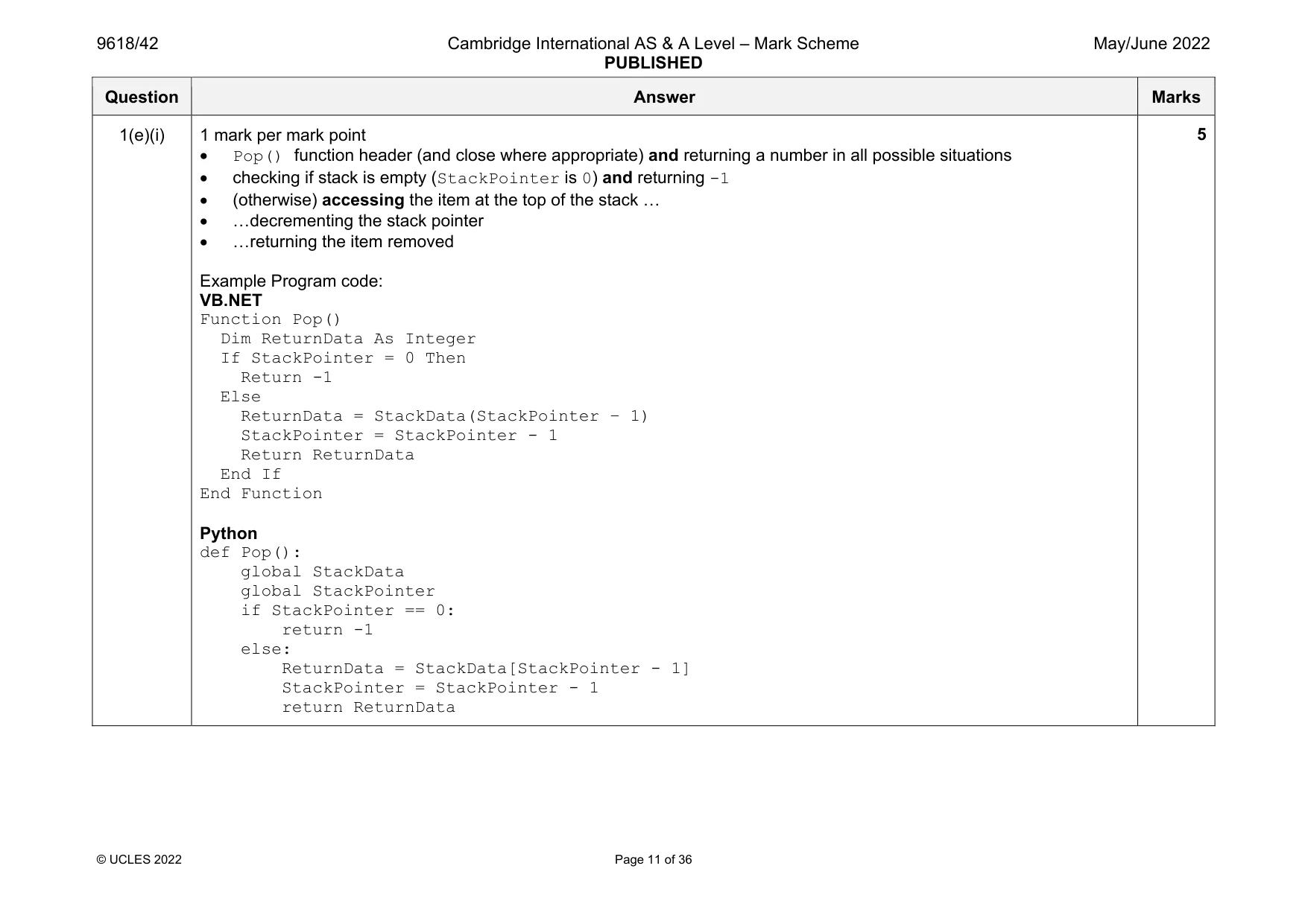 Mark scheme, page 11 of 36