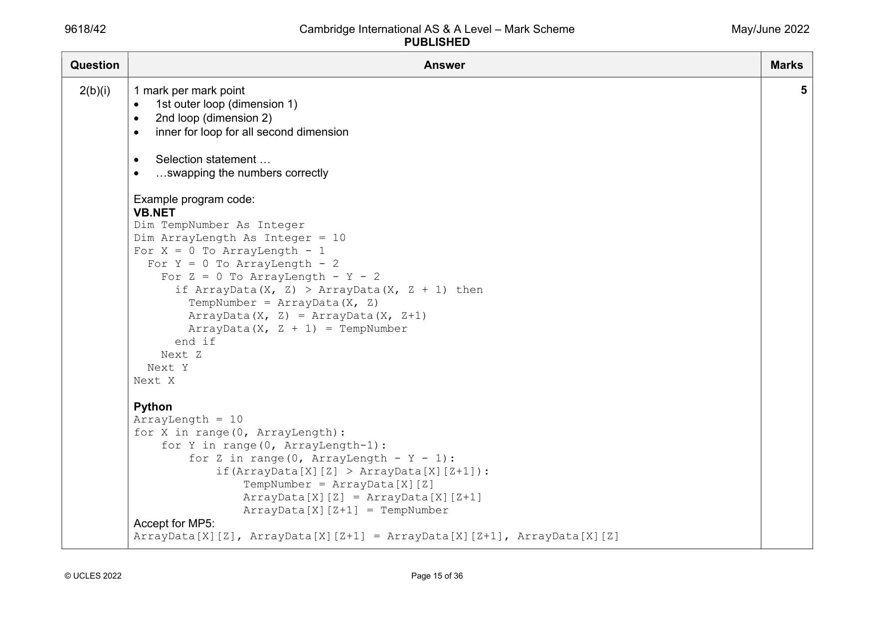 Mark scheme, page 15 of 36