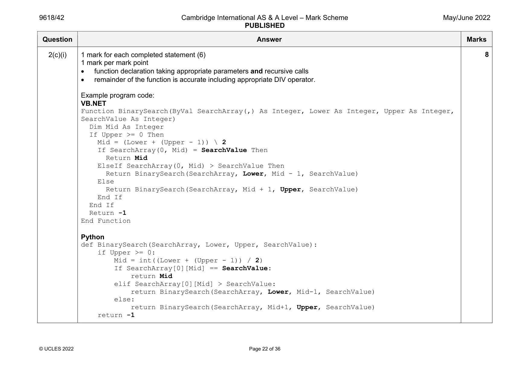 Mark scheme, page 22 of 36