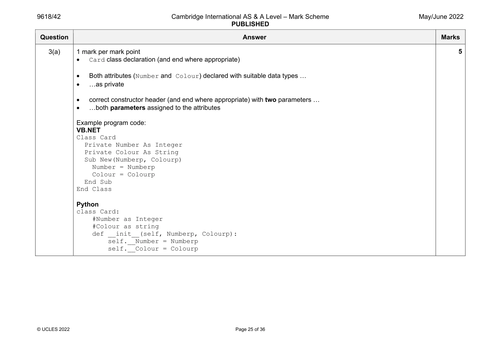 Mark scheme, page 25 of 36