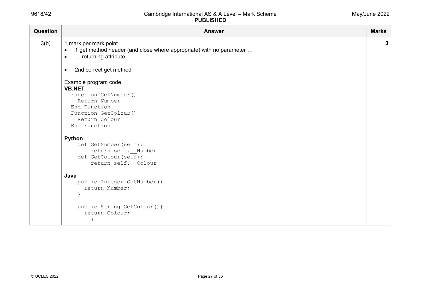 Mark scheme, page 27 of 36