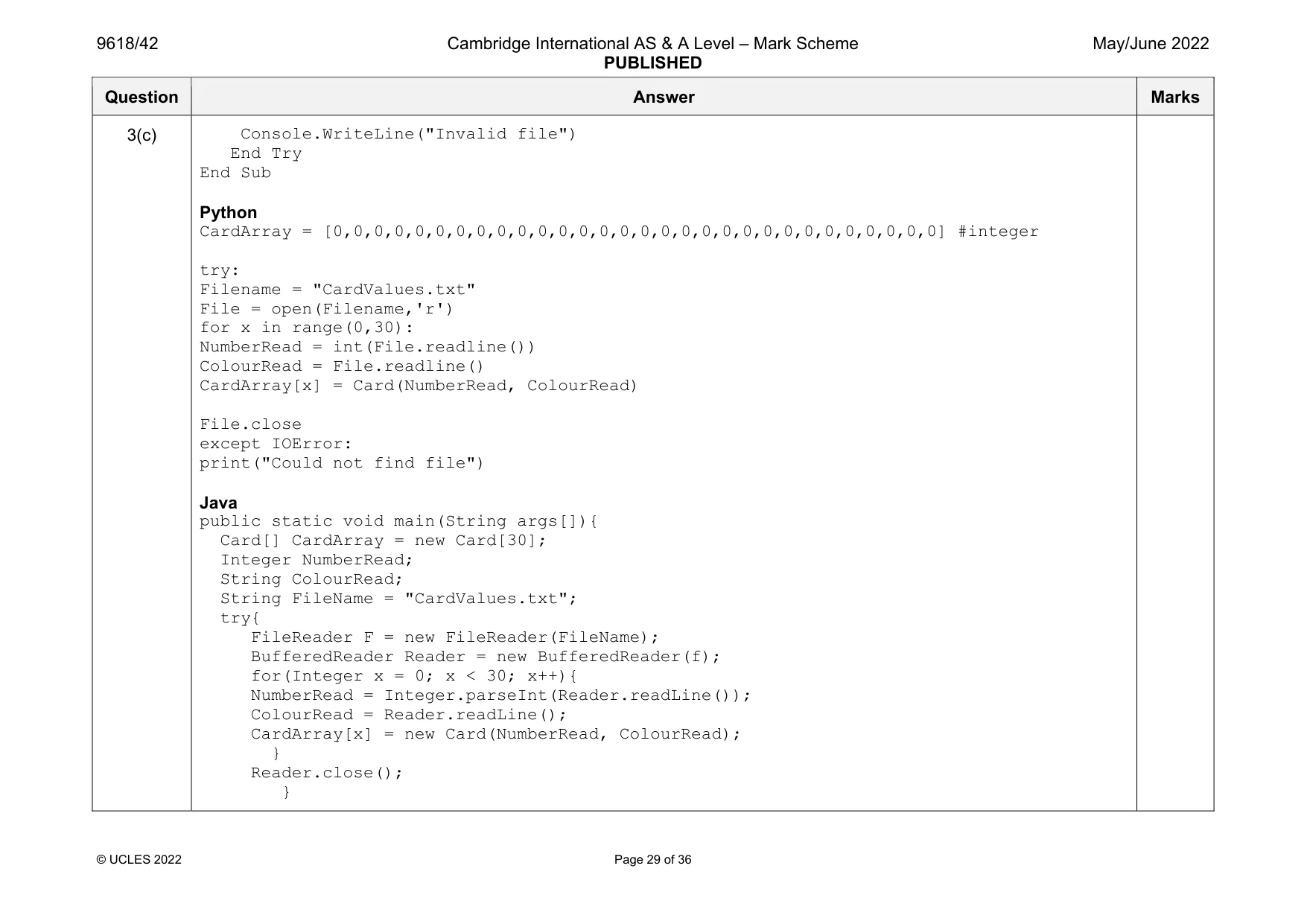 Mark scheme, page 29 of 36