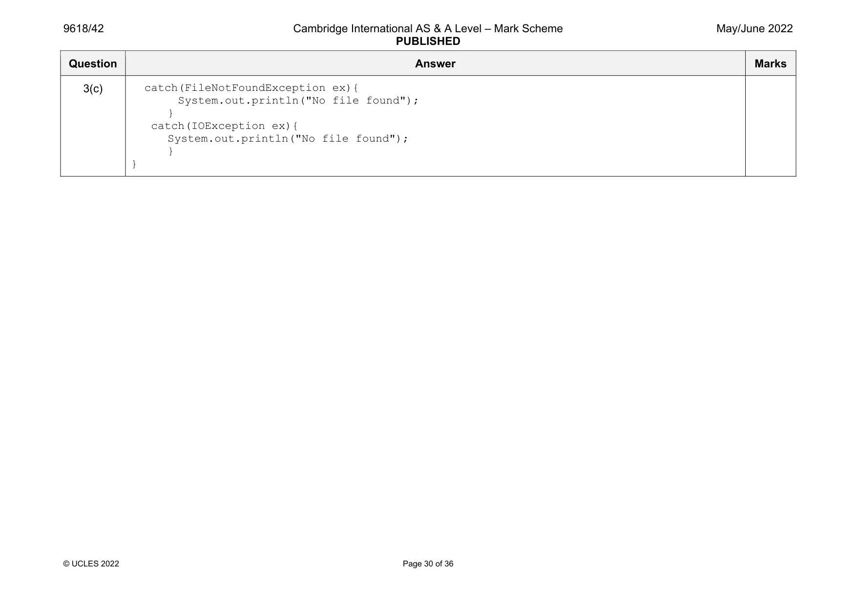 Mark scheme, page 30 of 36
