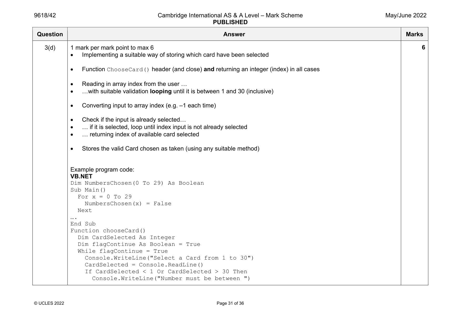 Mark scheme, page 31 of 36